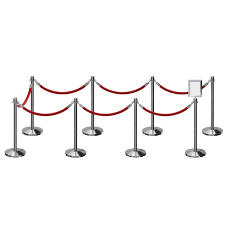 Post and Rope Stanchion Kit, Crown Top Posts, 6 Ft. Velvet Foam Core Rope and Sign Frame - Montour Line - Crowd Control Warehouse