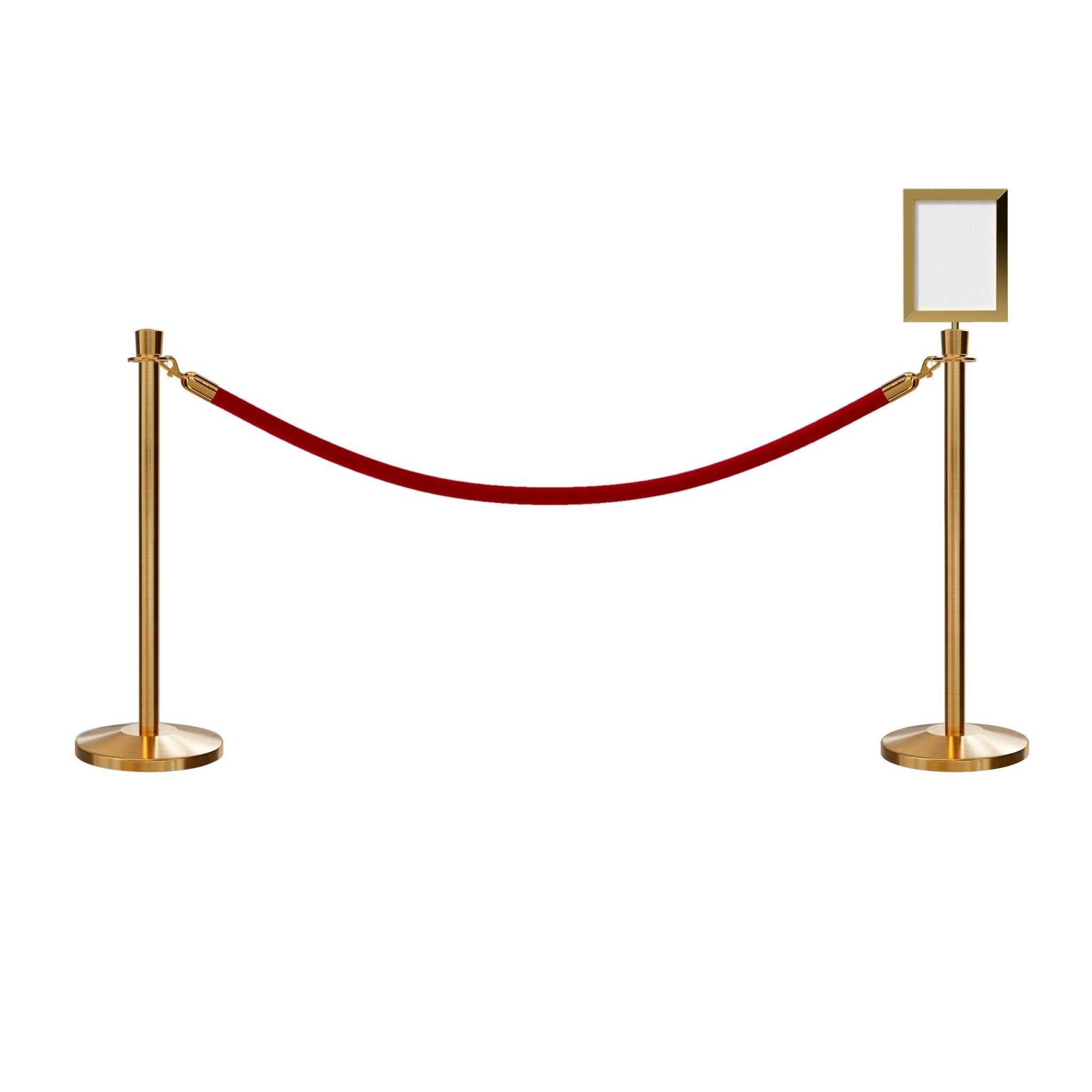 Post and Rope Stanchion Kit, Crown Top Posts, 6 Ft. Velvet Foam Core Rope and Sign Frame - Montour Line - Crowd Control Warehouse