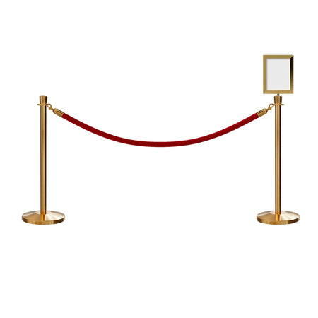 Post and Rope Stanchion Kit, Crown Top Posts, 6 Ft. Velvet Foam Core Rope and Sign Frame - Montour Line - Crowd Control Warehouse
