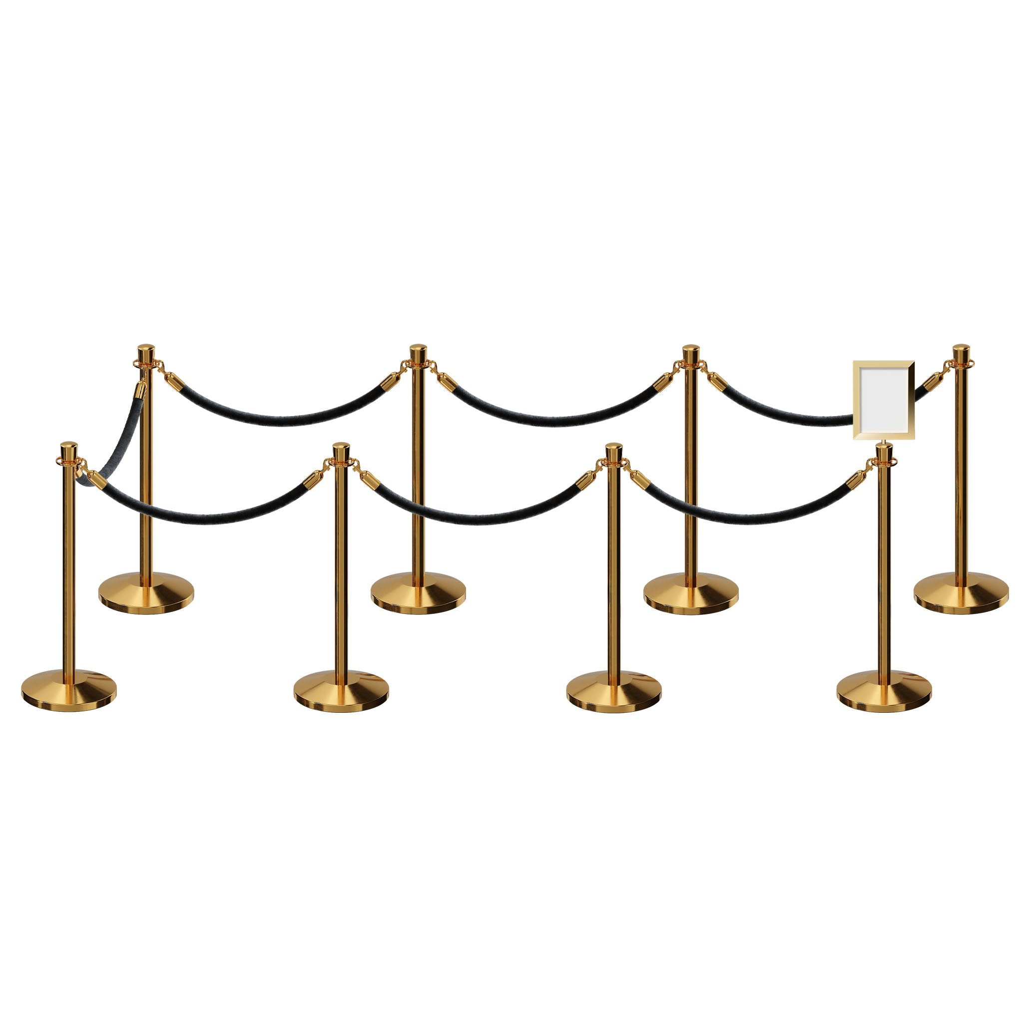 Post and Rope Stanchion Kit, Crown Top Posts, 6 Ft. Velvet Foam Core Rope and Sign Frame - Montour Line - Crowd Control Warehouse