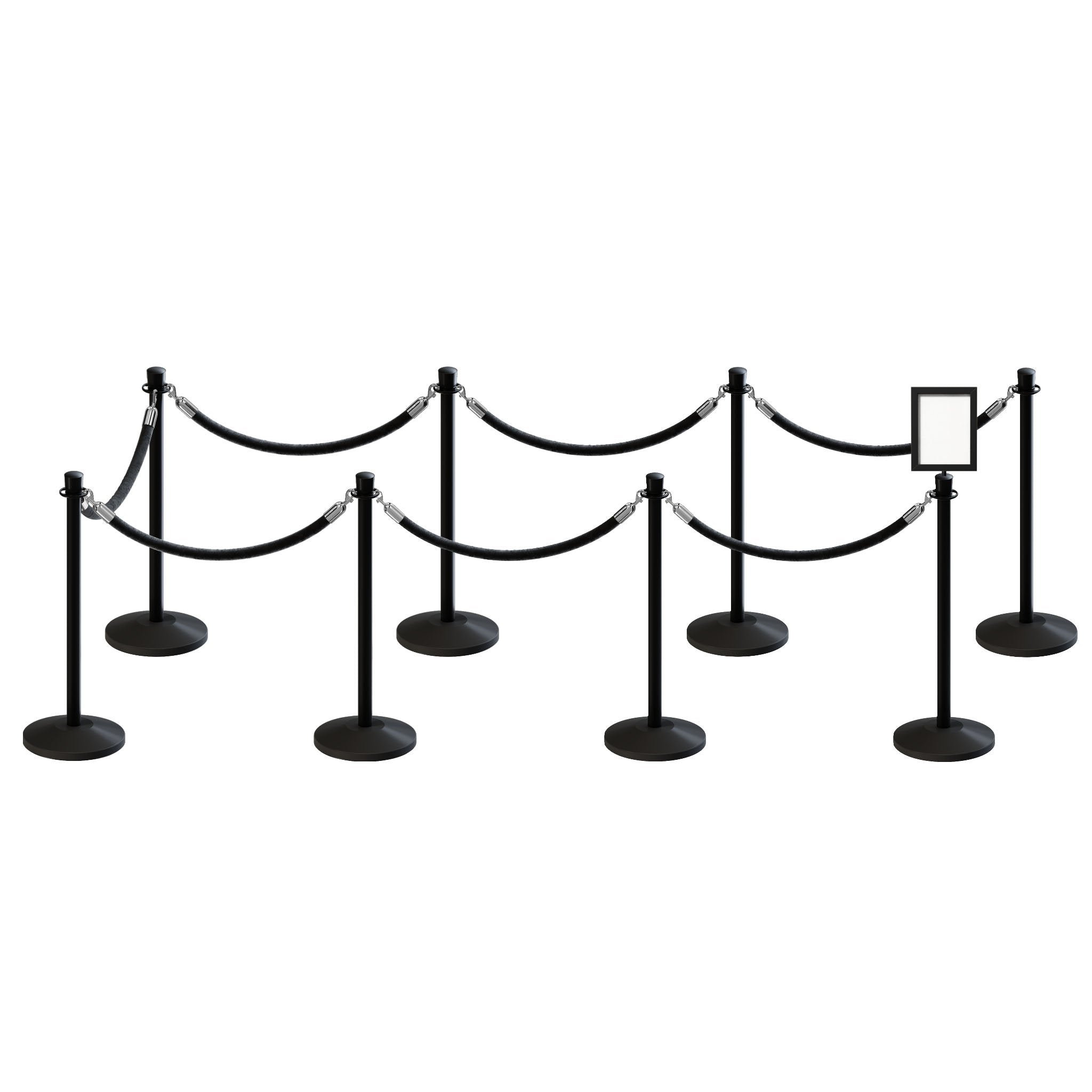 Post and Rope Stanchion Kit, Crown Top Posts, 6 Ft. Velvet Foam Core Rope and Sign Frame - Montour Line - Crowd Control Warehouse