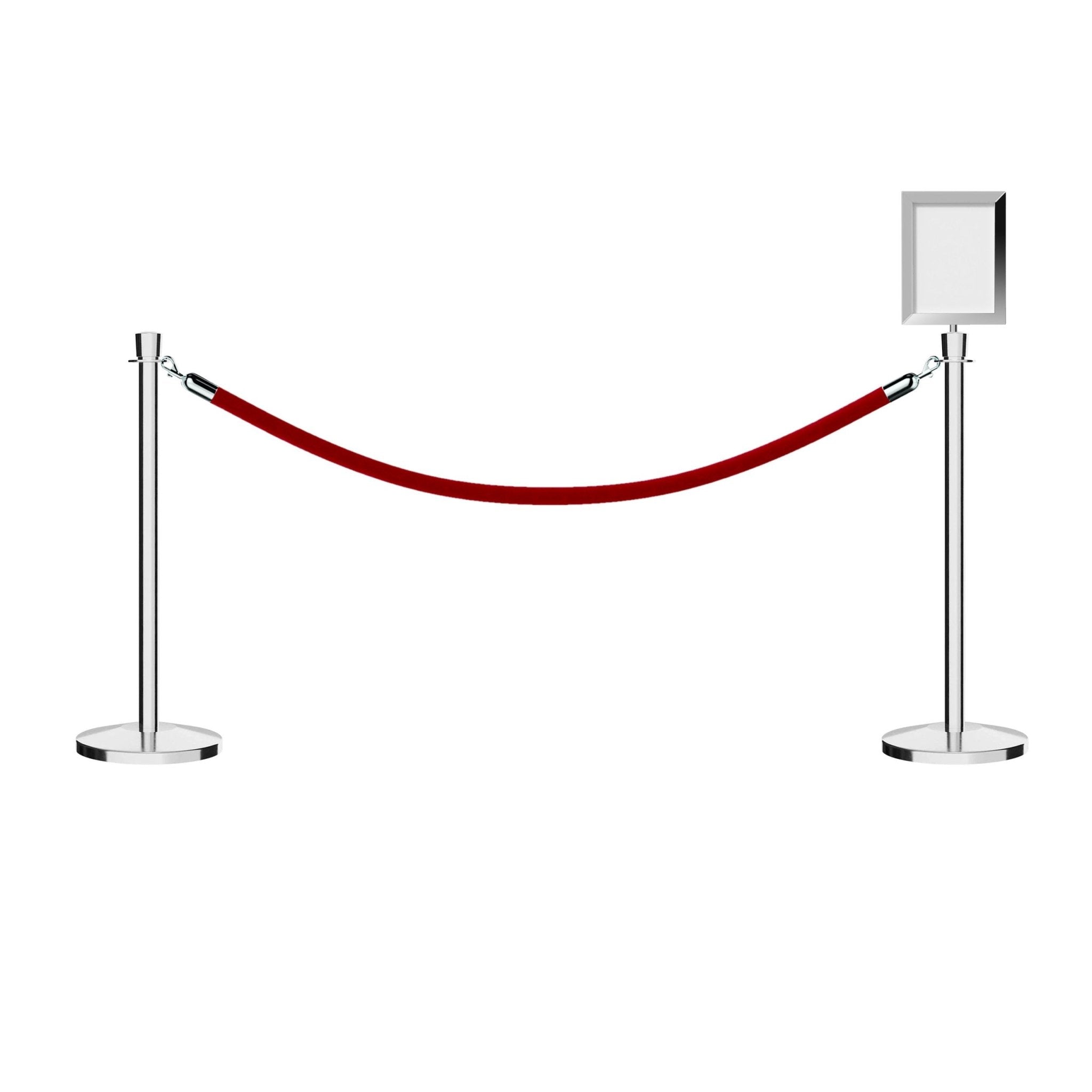Post and Rope Stanchion Kit, Crown Top Posts, 6 Ft. Velvet Foam Core Rope and Sign Frame - Montour Line - Crowd Control Warehouse