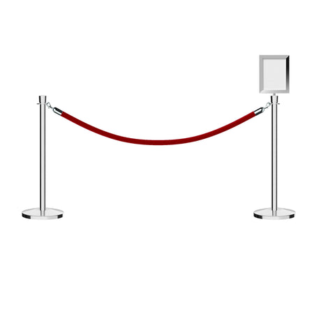 Post and Rope Stanchion Kit, Crown Top Posts, 6 Ft. Velvet Foam Core Rope and Sign Frame - Montour Line - Crowd Control Warehouse