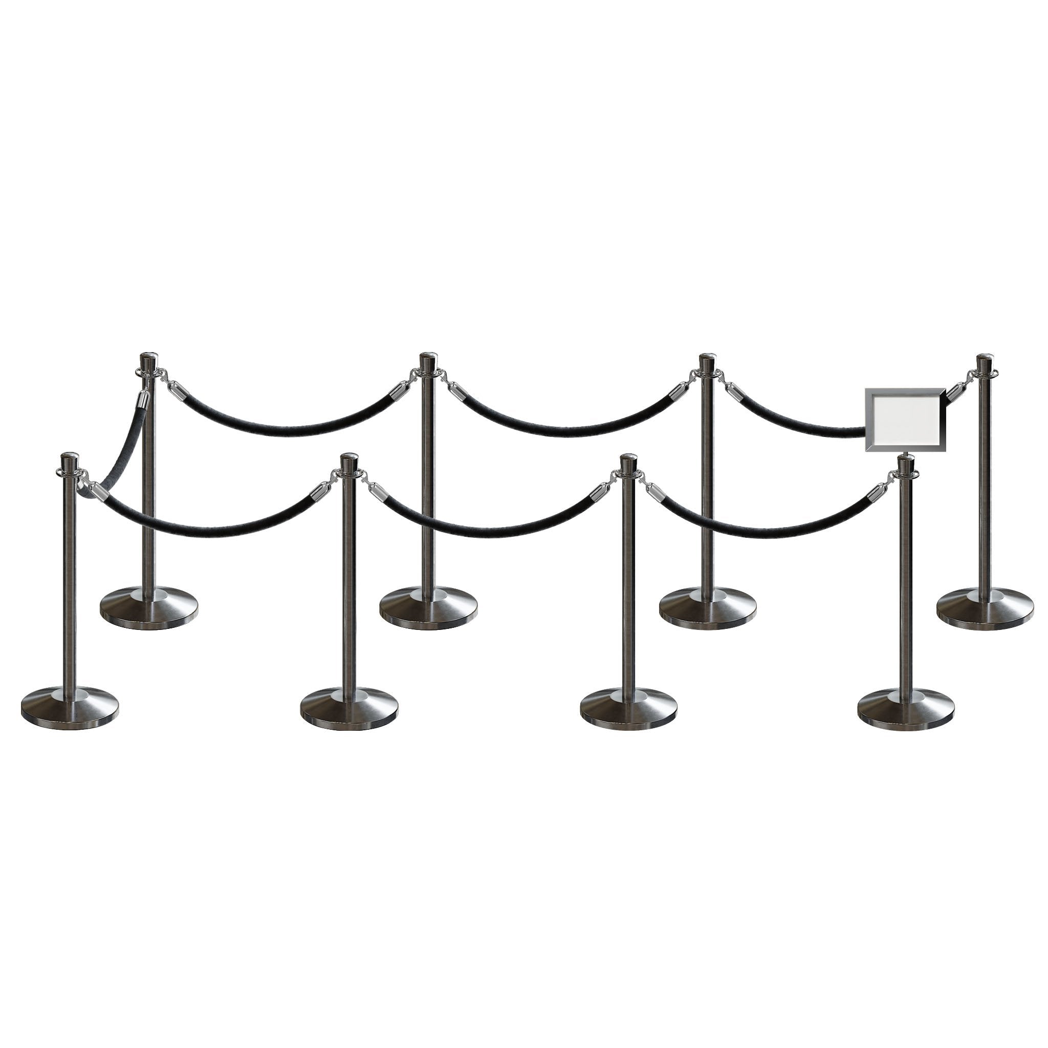 Post and Rope Stanchion Kit, Crown Top Posts, 6 Ft. Velvet Foam Core Rope and Sign Frame - Montour Line - Crowd Control Warehouse