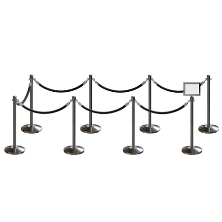 Post and Rope Stanchion Kit, Crown Top Posts, 6 Ft. Velvet Foam Core Rope and Sign Frame - Montour Line - Crowd Control Warehouse