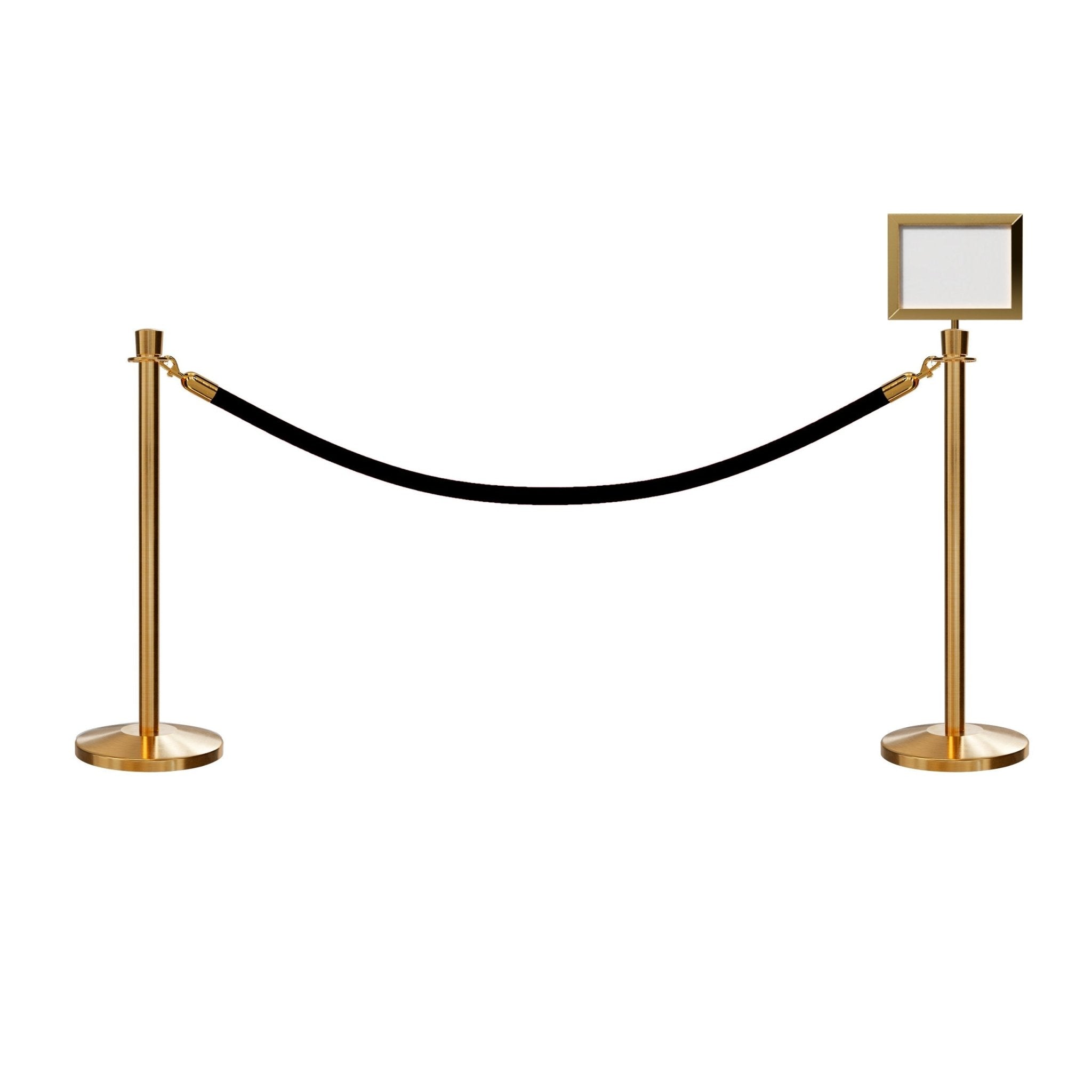 Post and Rope Stanchion Kit, Crown Top Posts, 6 Ft. Velvet Foam Core Rope and Sign Frame - Montour Line - Crowd Control Warehouse