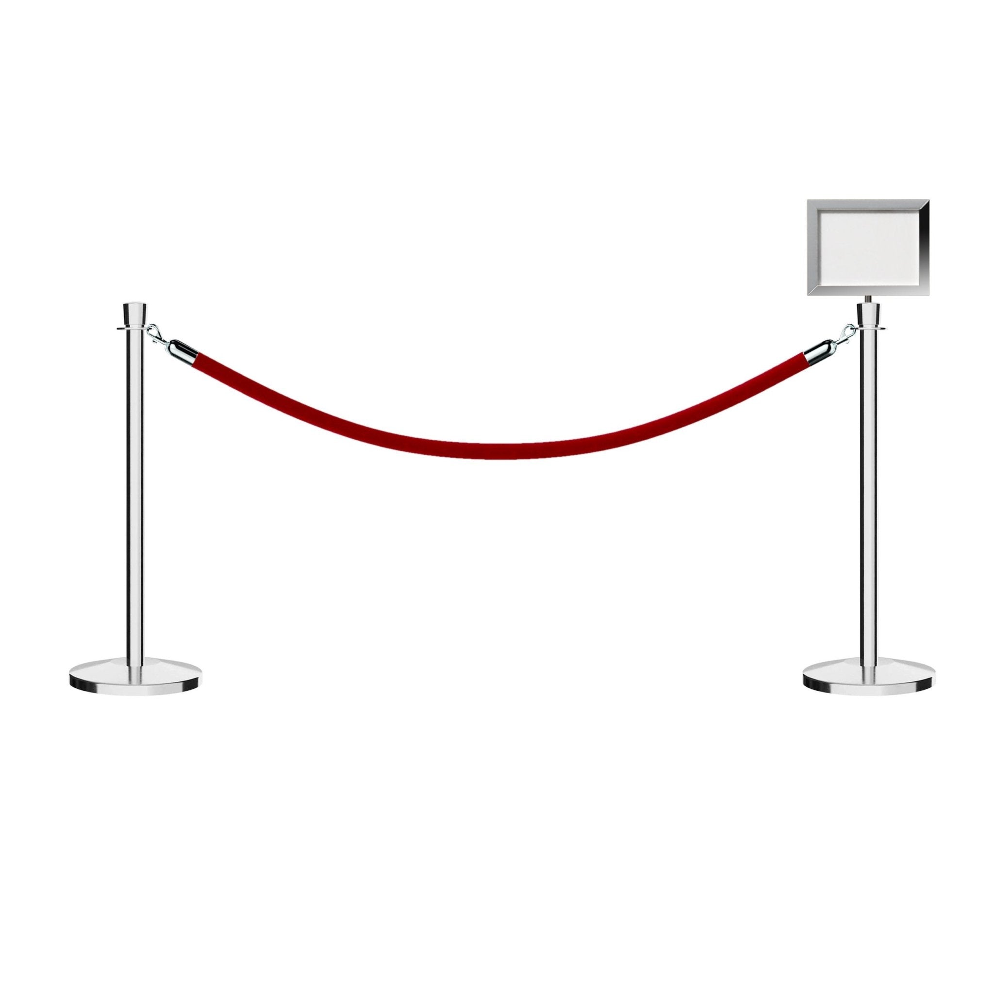 Post and Rope Stanchion Kit, Crown Top Posts, 6 Ft. Velvet Foam Core Rope and Sign Frame - Montour Line - Crowd Control Warehouse