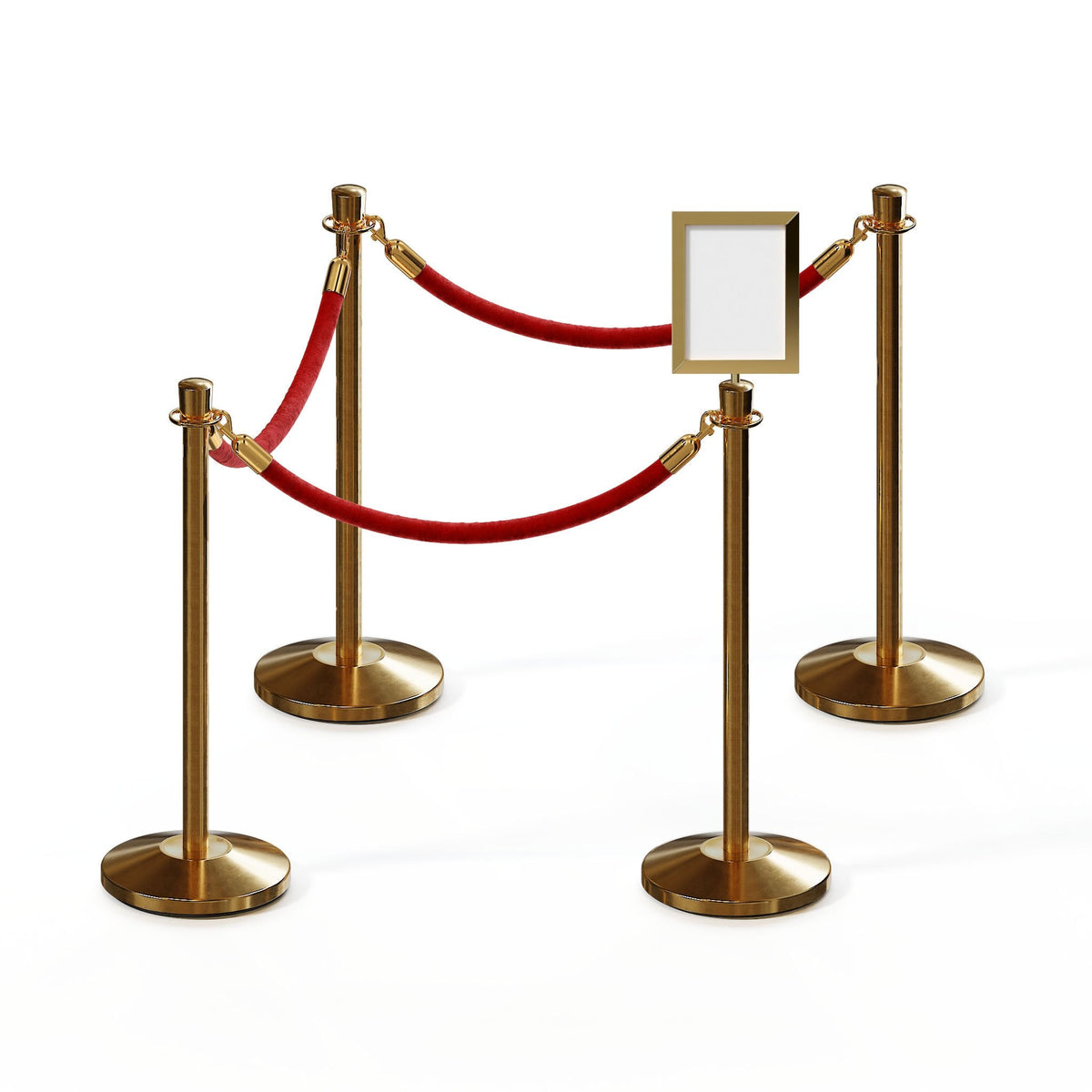 Post and Rope Stanchion Kit, Crown Top Posts, 6 Ft. Velvet Foam Core Rope and Sign Frame - Montour Line - Crowd Control Warehouse