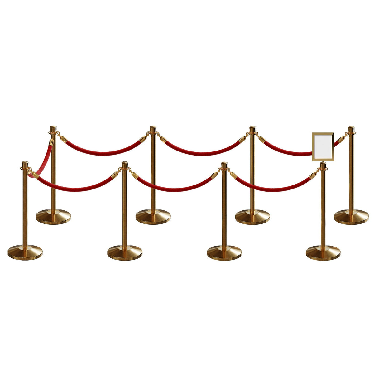 Post and Rope Stanchion Kit, Crown Top Posts, 6 Ft. Velvet Foam Core Rope and Sign Frame - Montour Line - Crowd Control Warehouse