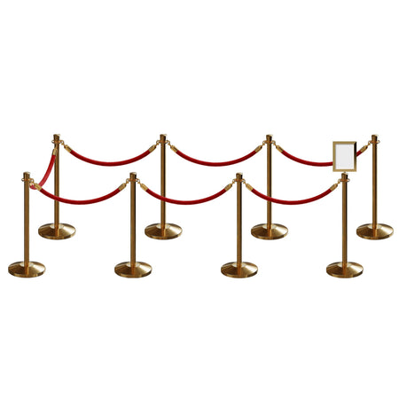 Post and Rope Stanchion Kit, Crown Top Posts, 6 Ft. Velvet Foam Core Rope and Sign Frame - Montour Line - Crowd Control Warehouse
