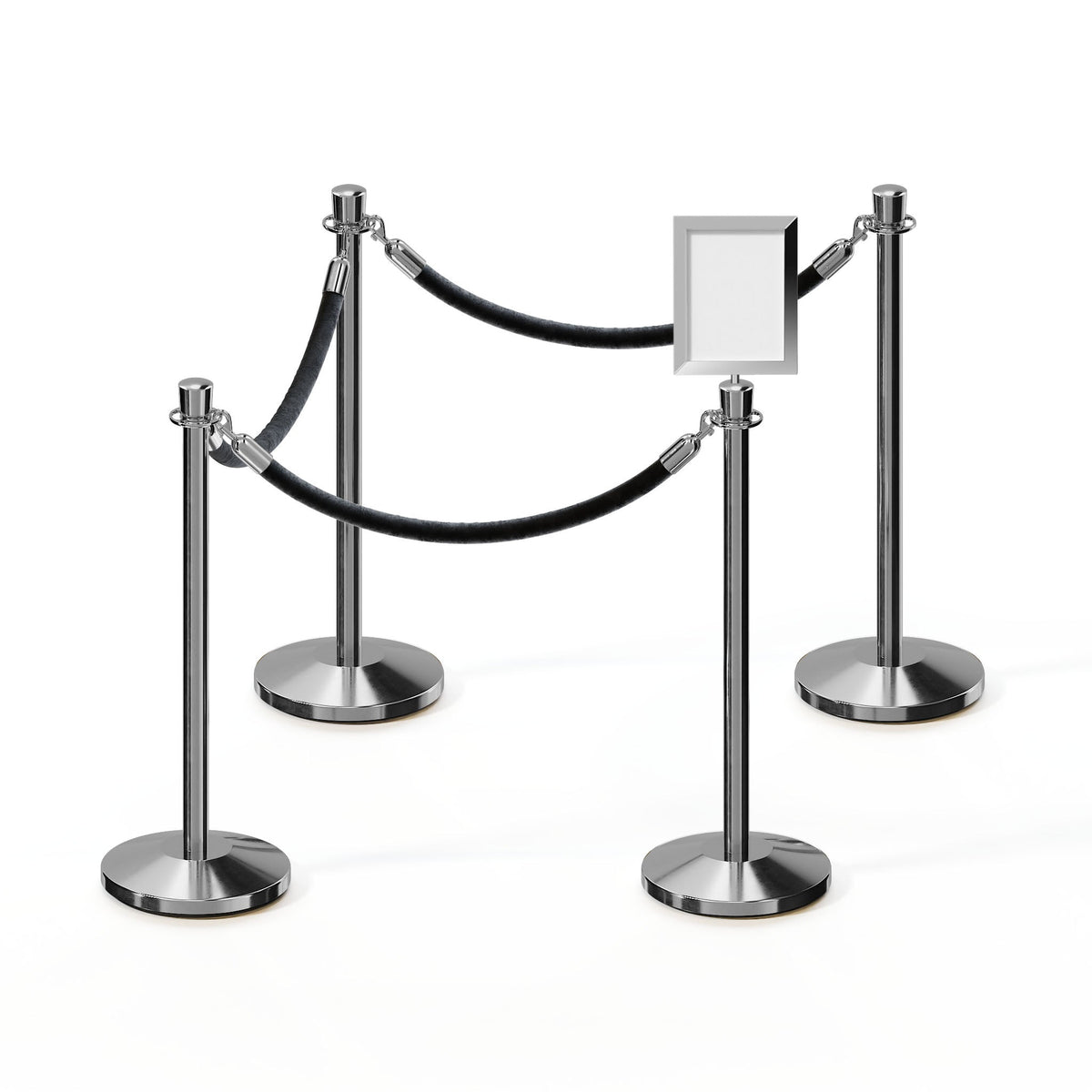 Post and Rope Stanchion Kit, Crown Top Posts, 6 Ft. Velvet Foam Core Rope and Sign Frame - Montour Line - Crowd Control Warehouse