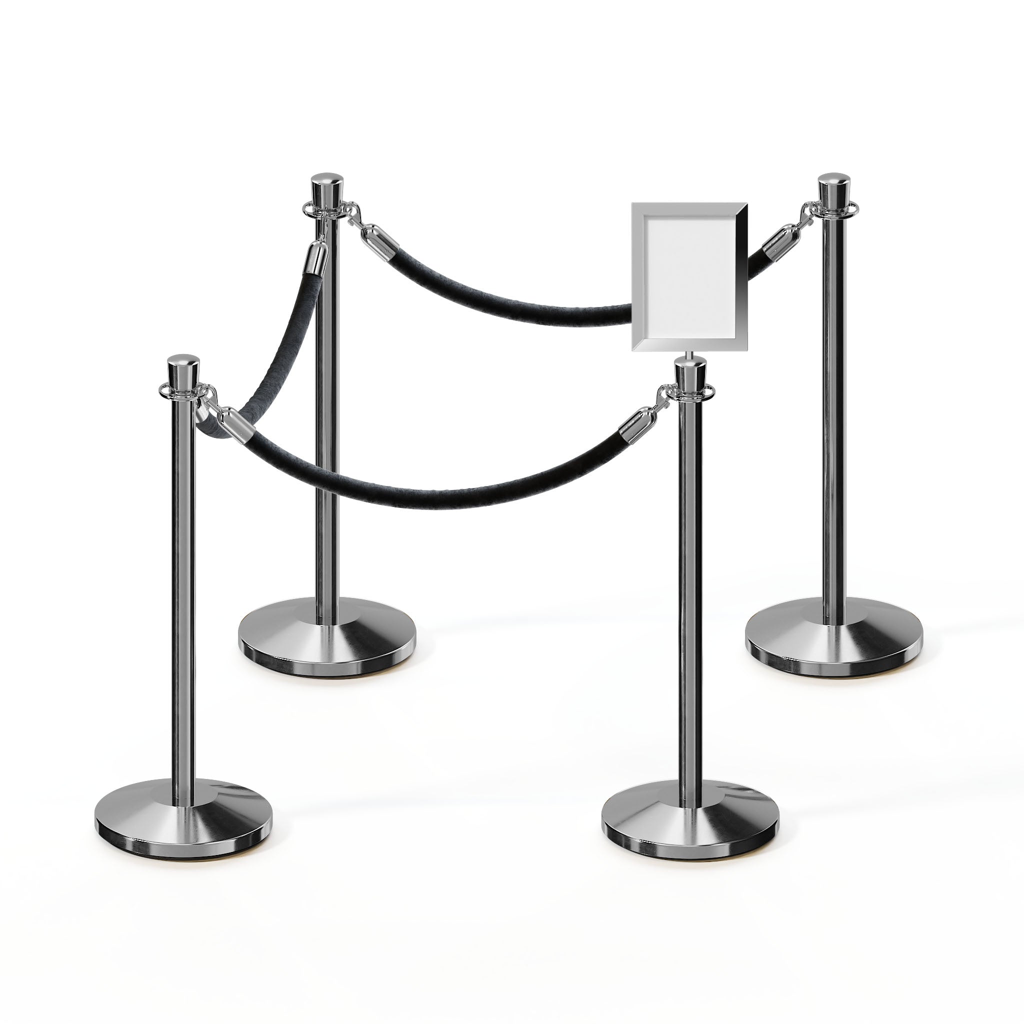 Post and Rope Stanchion Kit, Crown Top Posts, 6 Ft. Velvet Foam Core Rope and Sign Frame - Montour Line - Crowd Control Warehouse