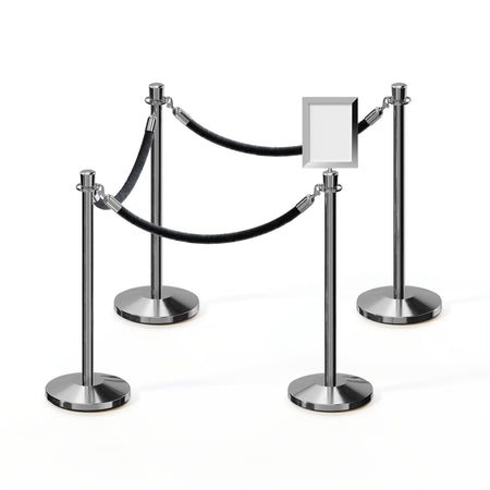 Post and Rope Stanchion Kit, Crown Top Posts, 6 Ft. Velvet Foam Core Rope and Sign Frame - Montour Line - Crowd Control Warehouse