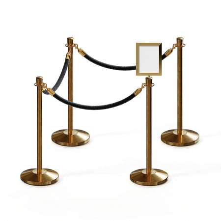 Post and Rope Stanchion Kit, Crown Top Posts, 6 Ft. Velvet Foam Core Rope and Sign Frame - Montour Line - Crowd Control Warehouse