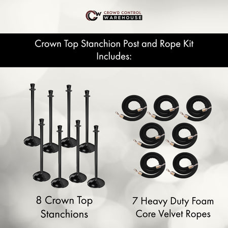 Post and Rope Stanchion Kit, Crown Top Posts, 6 Ft. Velvet Foam Core Rope - Montour Line - Crowd Control Warehouse