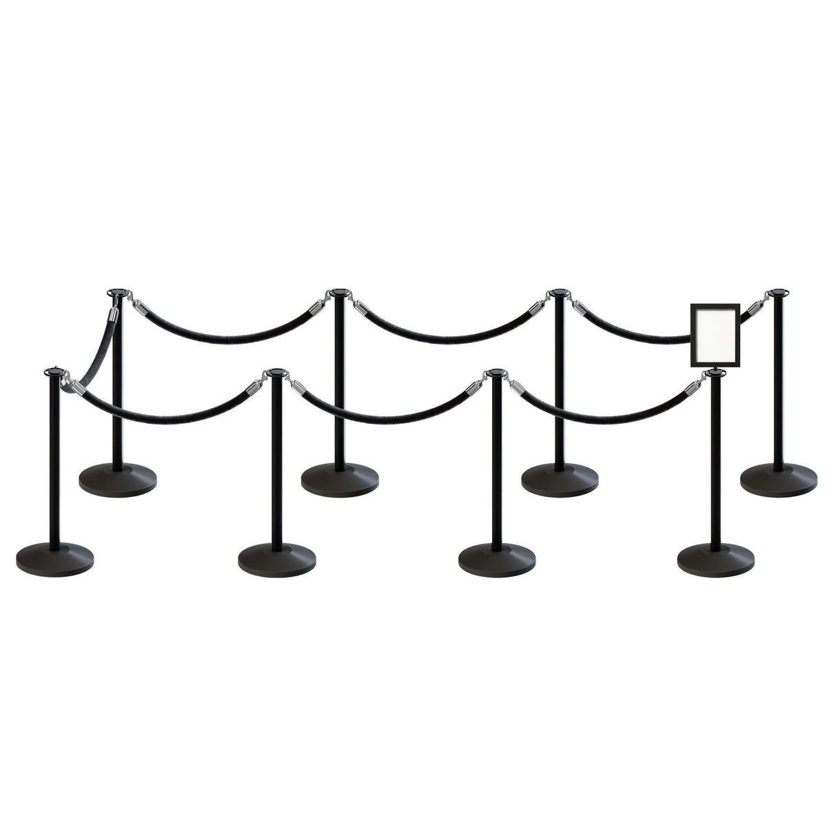 Post and Rope Stanchion Kit, Flat Top Posts, 6 Ft. Velvet Foam Core Rope and Sign Frame - Montour Line - Crowd Control Warehouse