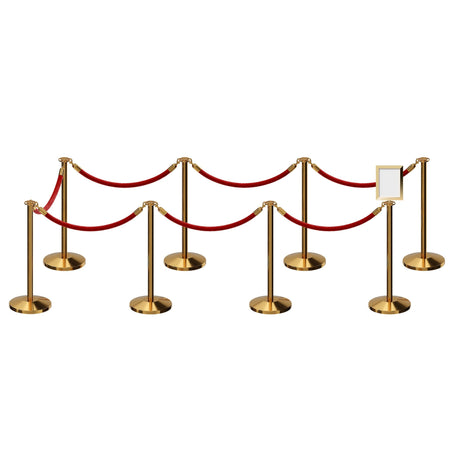 Post and Rope Stanchion Kit, Flat Top Posts, 6 Ft. Velvet Foam Core Rope and Sign Frame - Montour Line - Crowd Control Warehouse