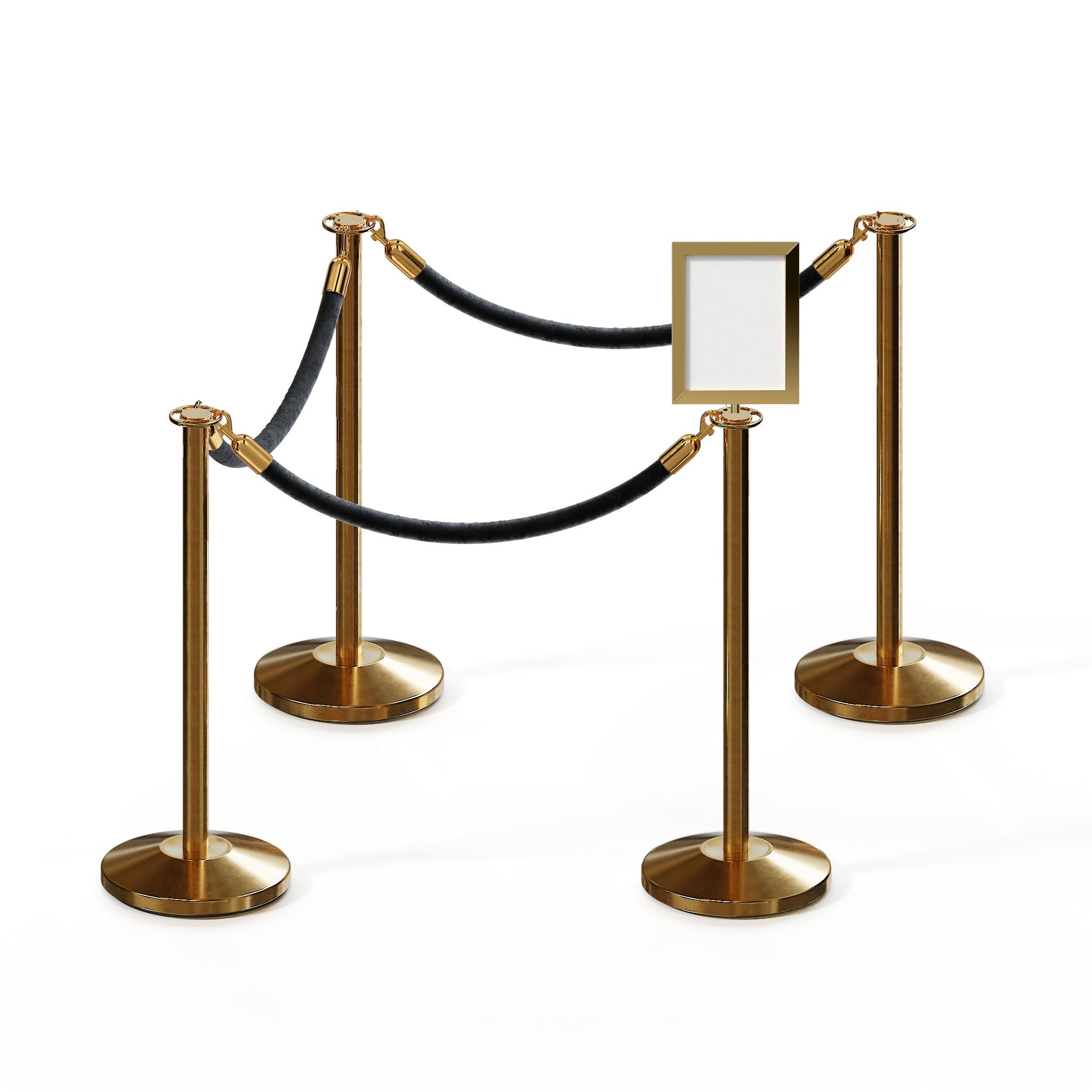 Post and Rope Stanchion Kit, Flat Top Posts, 6 Ft. Velvet Foam Core Rope and Sign Frame - Montour Line - Crowd Control Warehouse