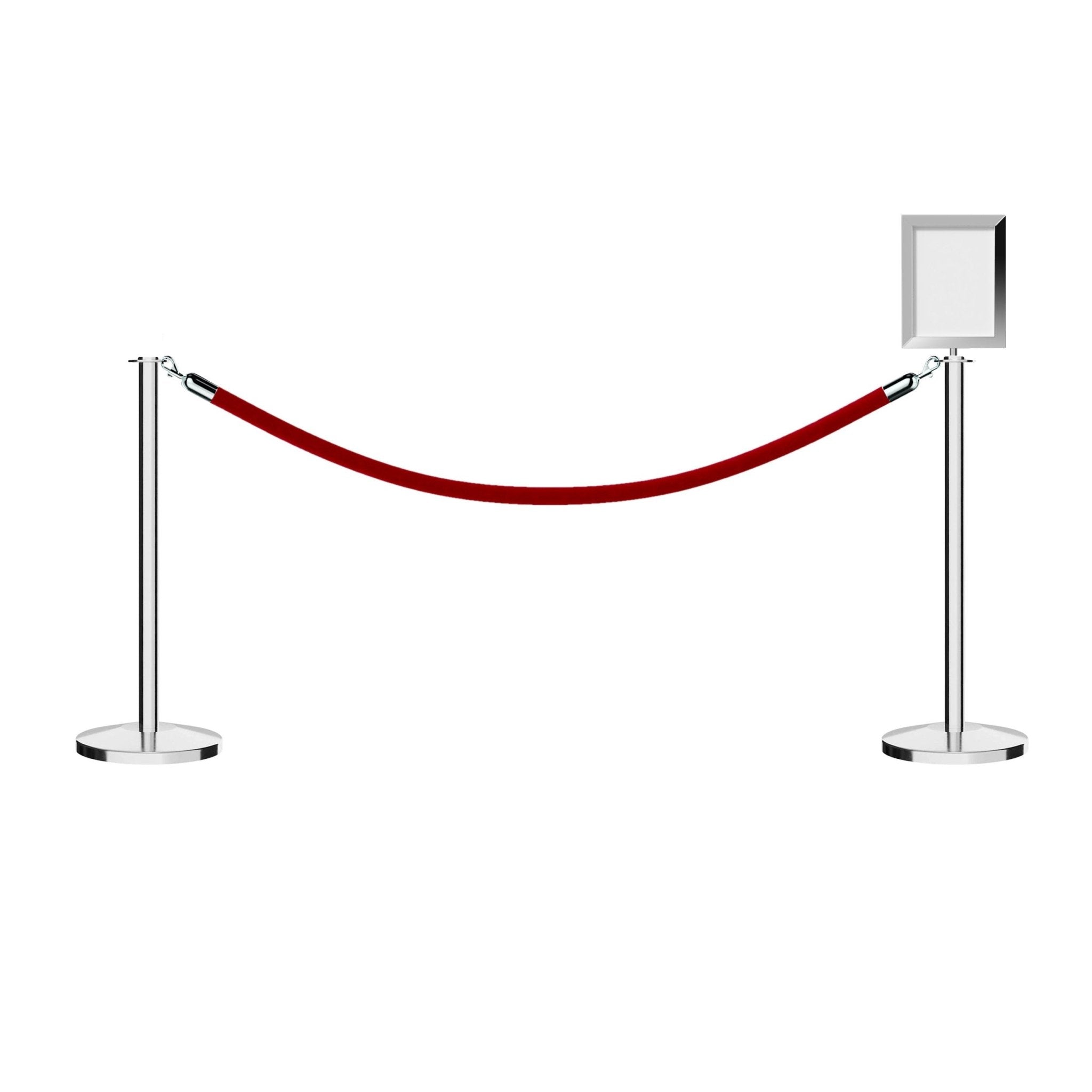 Post and Rope Stanchion Kit, Flat Top Posts, 6 Ft. Velvet Foam Core Rope and Sign Frame - Montour Line - Crowd Control Warehouse