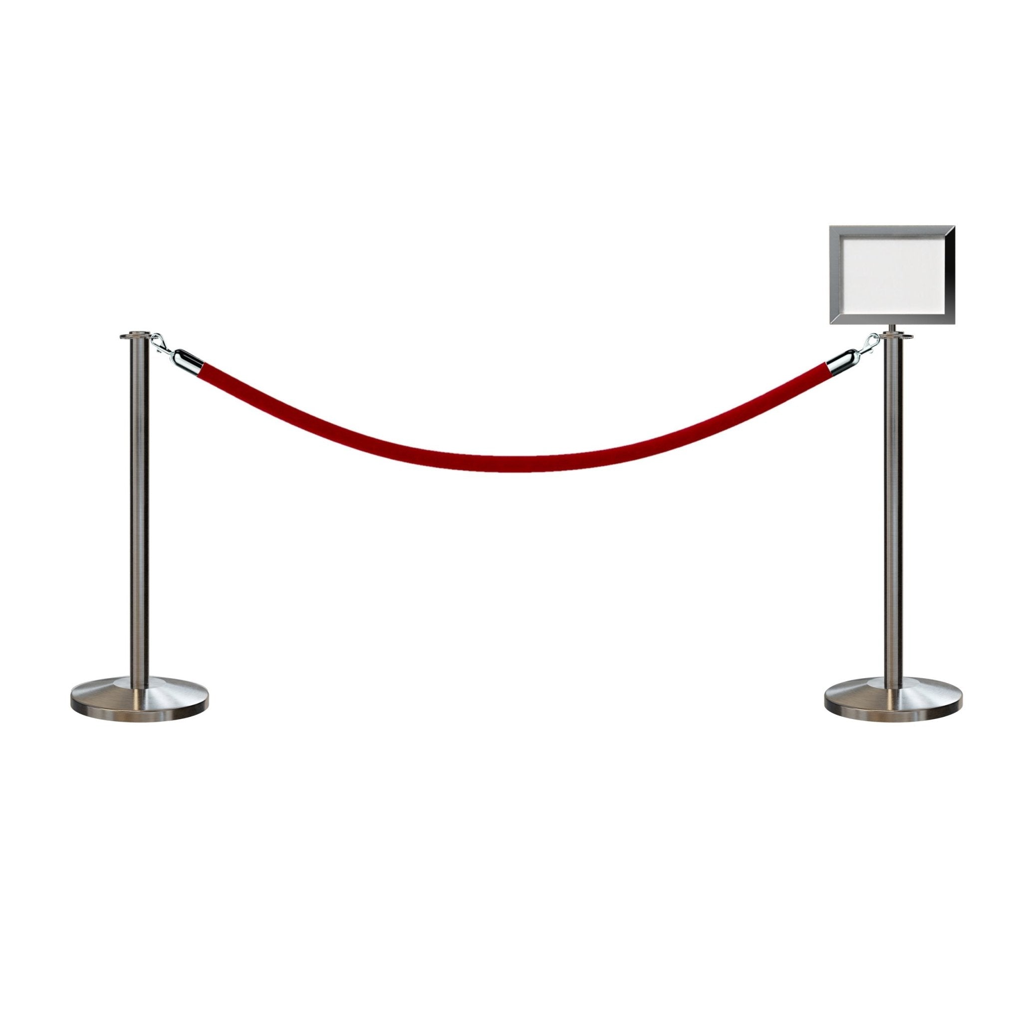 Post and Rope Stanchion Kit, Flat Top Posts, 6 Ft. Velvet Foam Core Rope and Sign Frame - Montour Line - Crowd Control Warehouse