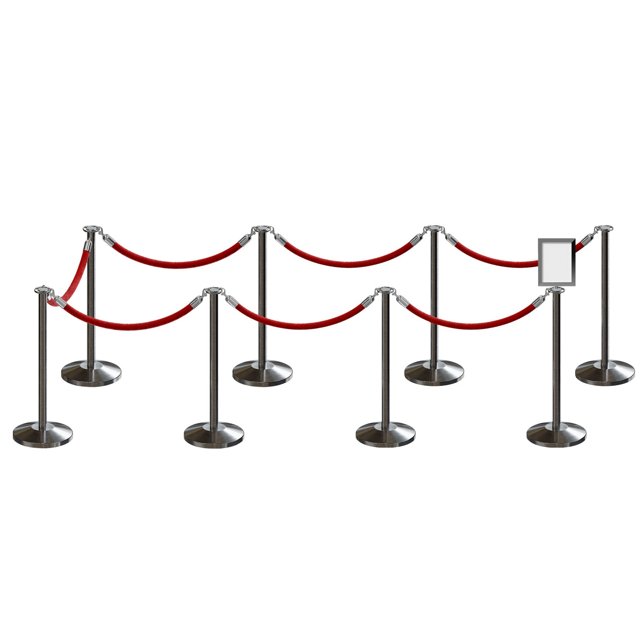 Post and Rope Stanchion Kit, Flat Top Posts, 6 Ft. Velvet Foam Core Rope and Sign Frame - Montour Line - Crowd Control Warehouse