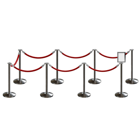 Post and Rope Stanchion Kit, Flat Top Posts, 6 Ft. Velvet Foam Core Rope and Sign Frame - Montour Line - Crowd Control Warehouse