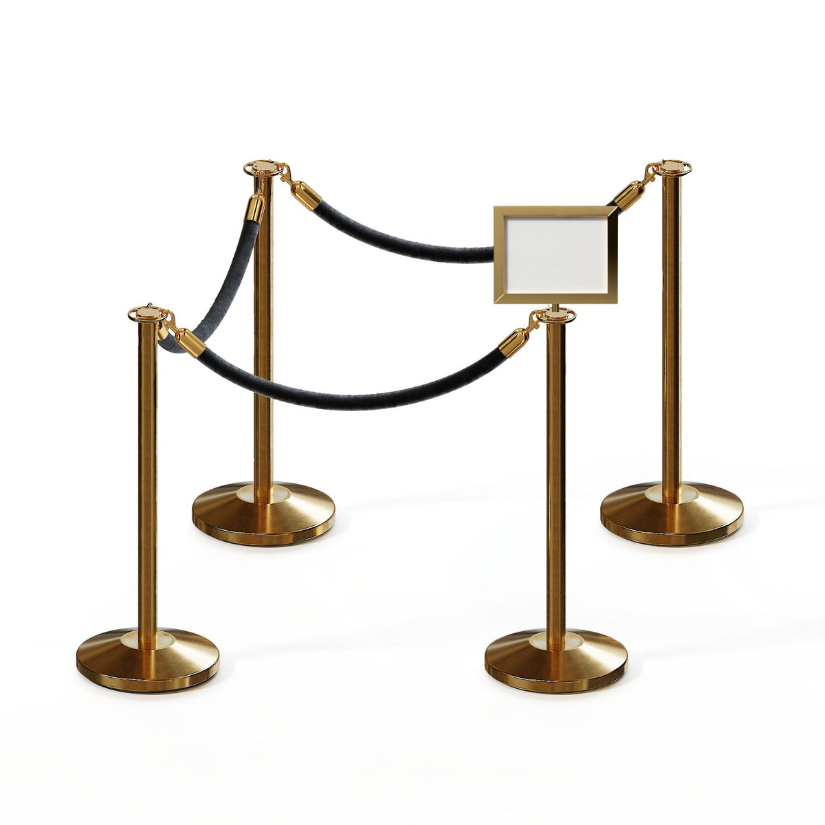Post and Rope Stanchion Kit, Flat Top Posts, 6 Ft. Velvet Foam Core Rope and Sign Frame - Montour Line - Crowd Control Warehouse