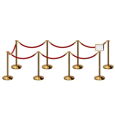 Post and Rope Stanchion Kit, Flat Top Posts, 6 Ft. Velvet Foam Core Rope and Sign Frame - Montour Line - Crowd Control Warehouse