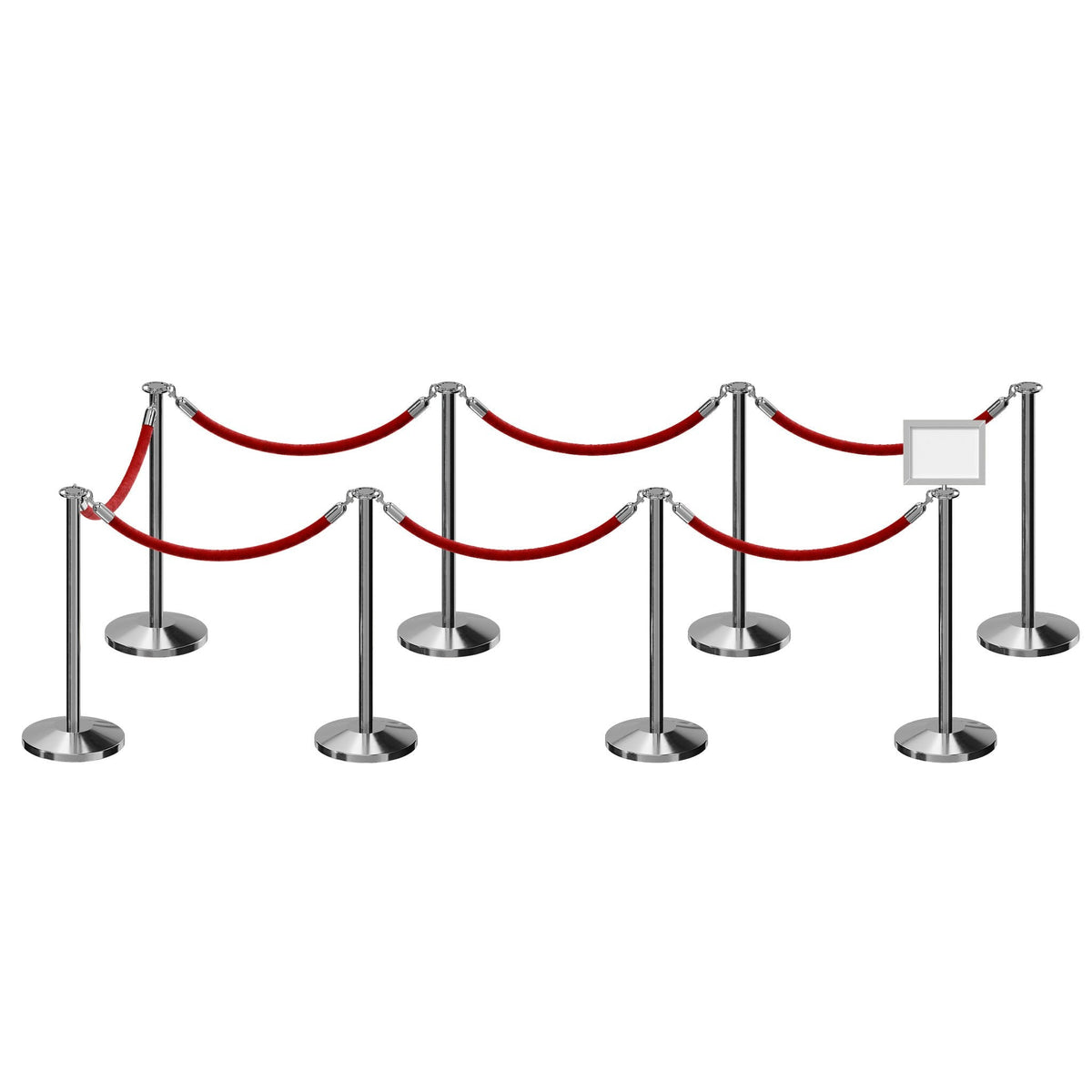 Post and Rope Stanchion Kit, Flat Top Posts, 6 Ft. Velvet Foam Core Rope and Sign Frame - Montour Line - Crowd Control Warehouse