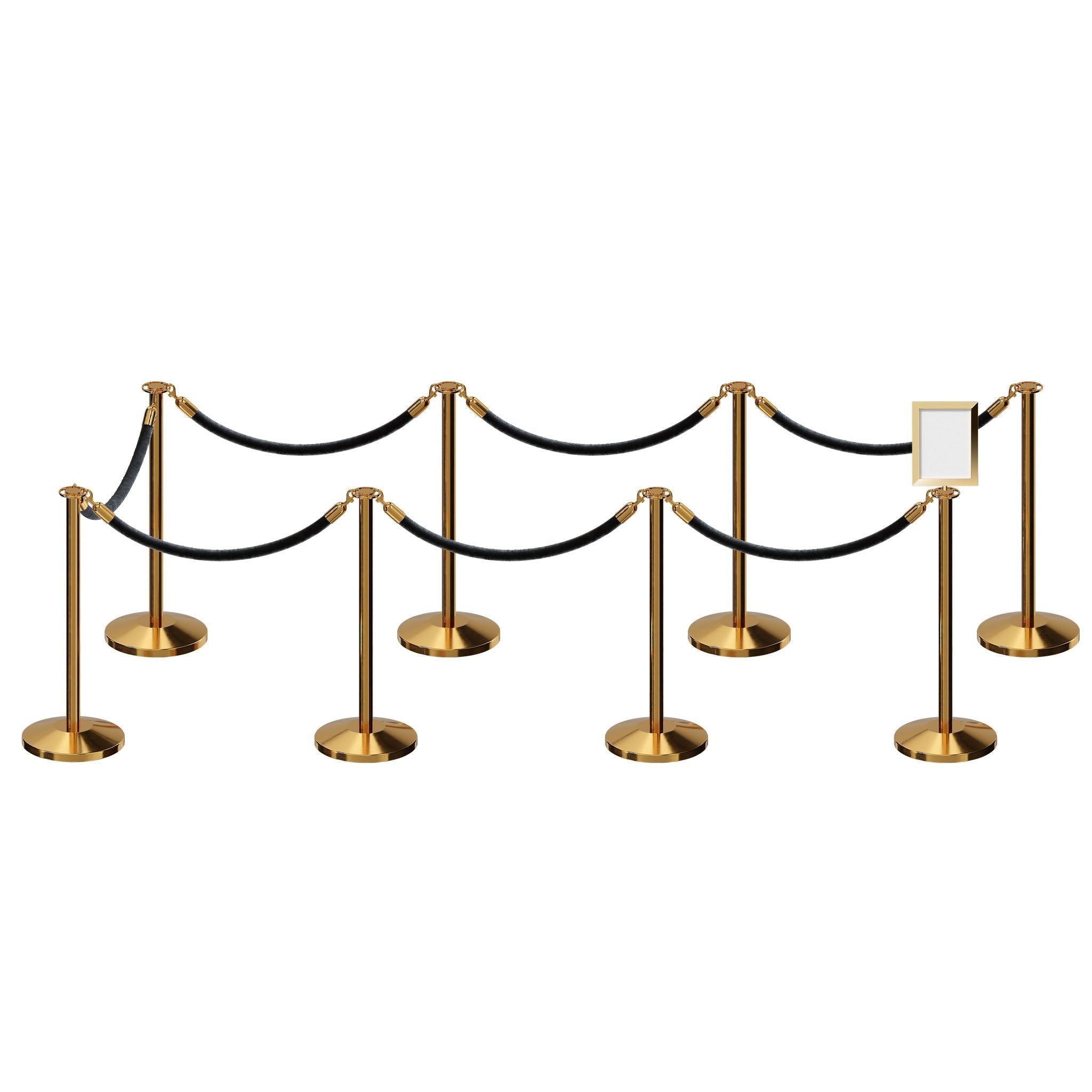 Post and Rope Stanchion Kit, Flat Top Posts, 6 Ft. Velvet Foam Core Rope and Sign Frame - Montour Line - Crowd Control Warehouse
