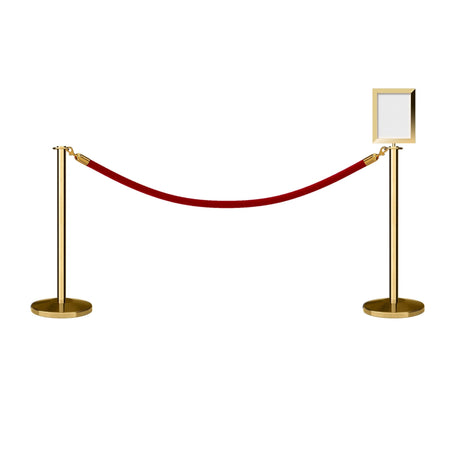 Post and Rope Stanchion Kit, Flat Top Posts, 6 Ft. Velvet Foam Core Rope and Sign Frame - Montour Line - Crowd Control Warehouse