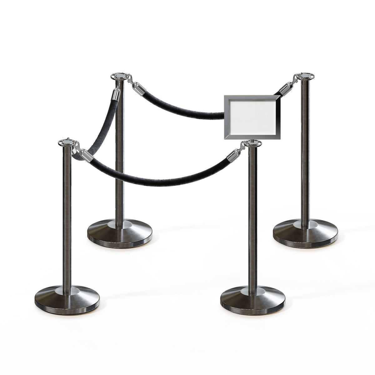 Post and Rope Stanchion Kit, Flat Top Posts, 6 Ft. Velvet Foam Core Rope and Sign Frame - Montour Line - Crowd Control Warehouse