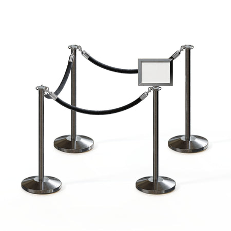 Post and Rope Stanchion Kit, Flat Top Posts, 6 Ft. Velvet Foam Core Rope and Sign Frame - Montour Line - Crowd Control Warehouse