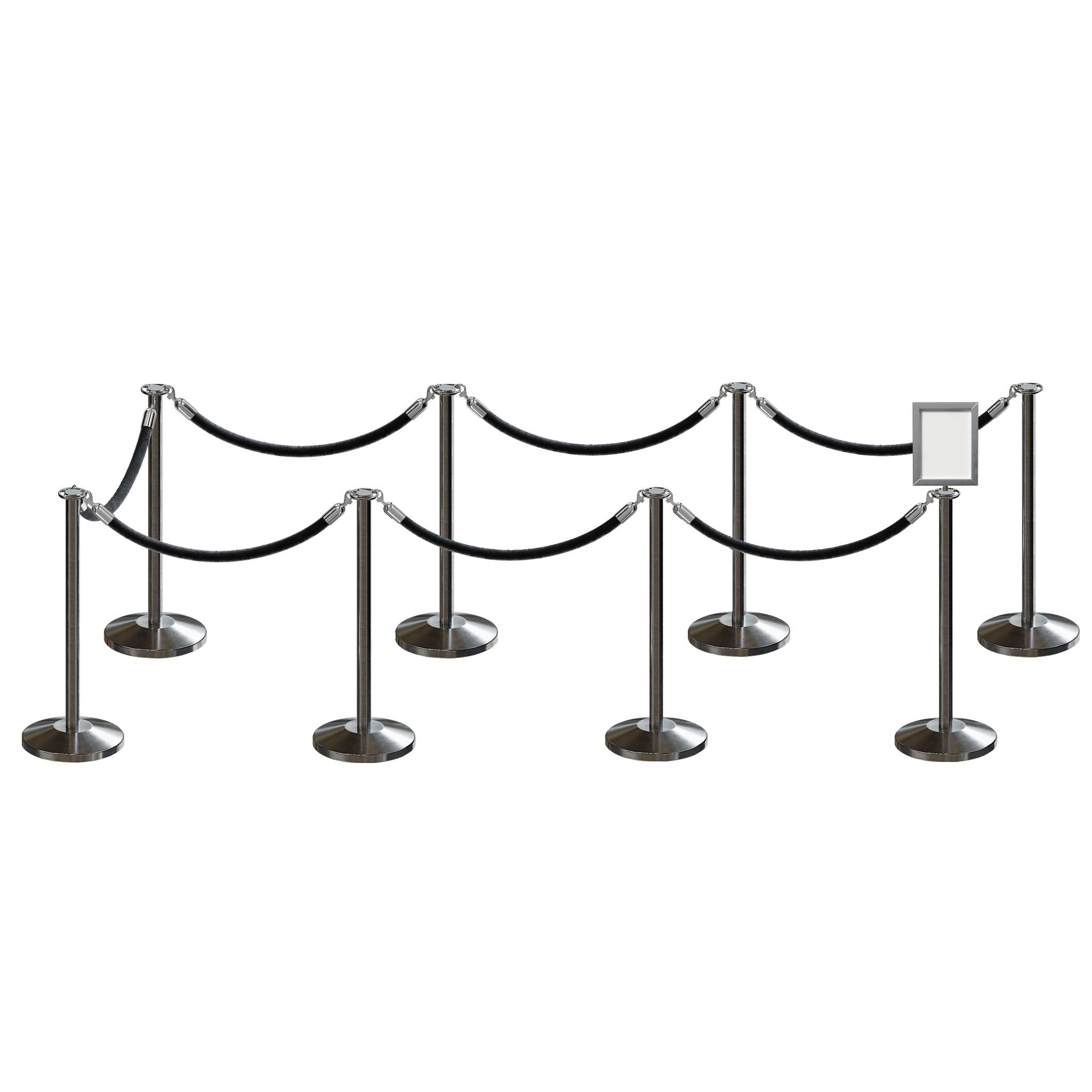Post and Rope Stanchion Kit, Flat Top Posts, 6 Ft. Velvet Foam Core Rope and Sign Frame - Montour Line - Crowd Control Warehouse