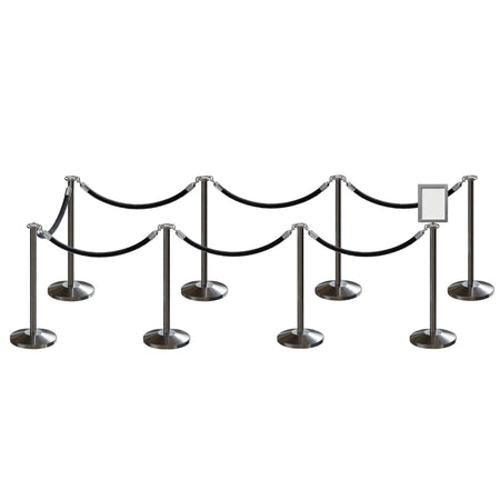Post and Rope Stanchion Kit, Flat Top Posts, 6 Ft. Velvet Foam Core Rope and Sign Frame - Montour Line - Crowd Control Warehouse