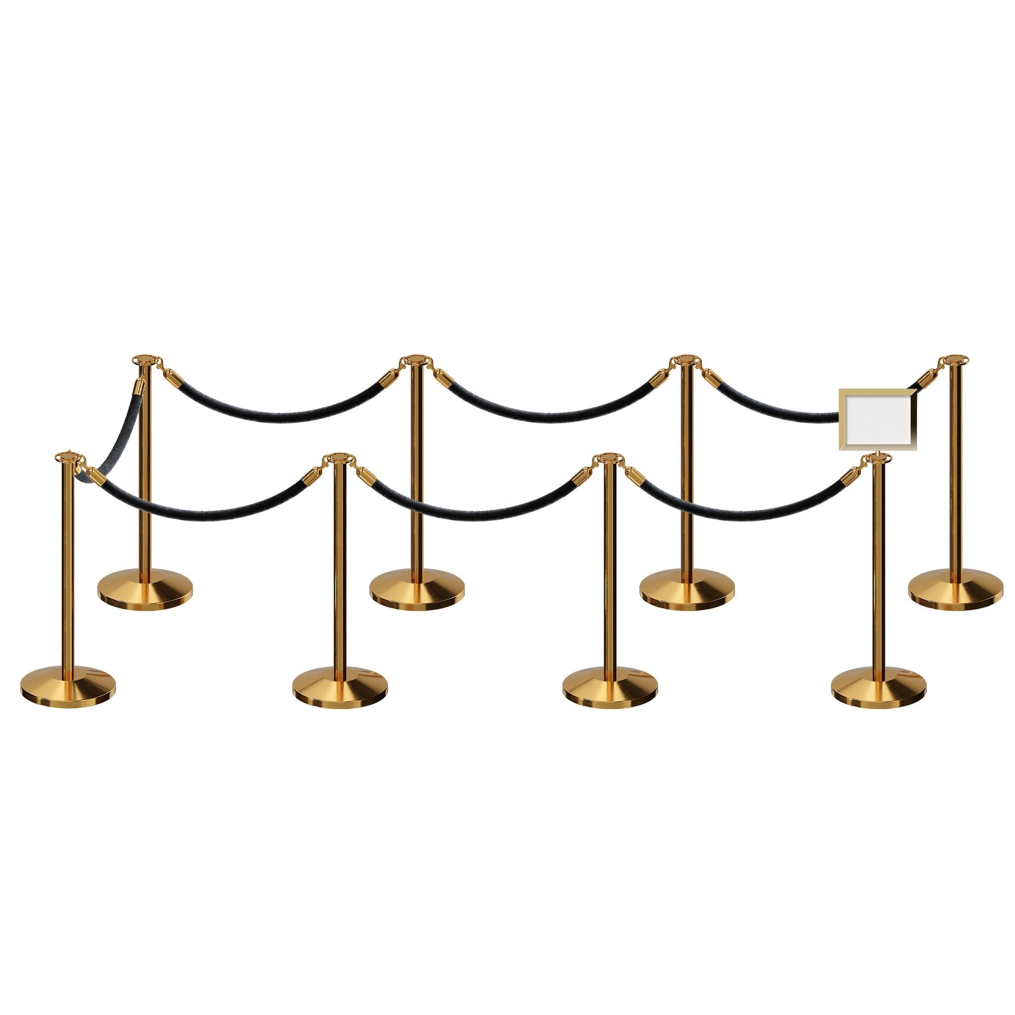 Post and Rope Stanchion Kit, Flat Top Posts, 6 Ft. Velvet Foam Core Rope and Sign Frame - Montour Line - Crowd Control Warehouse