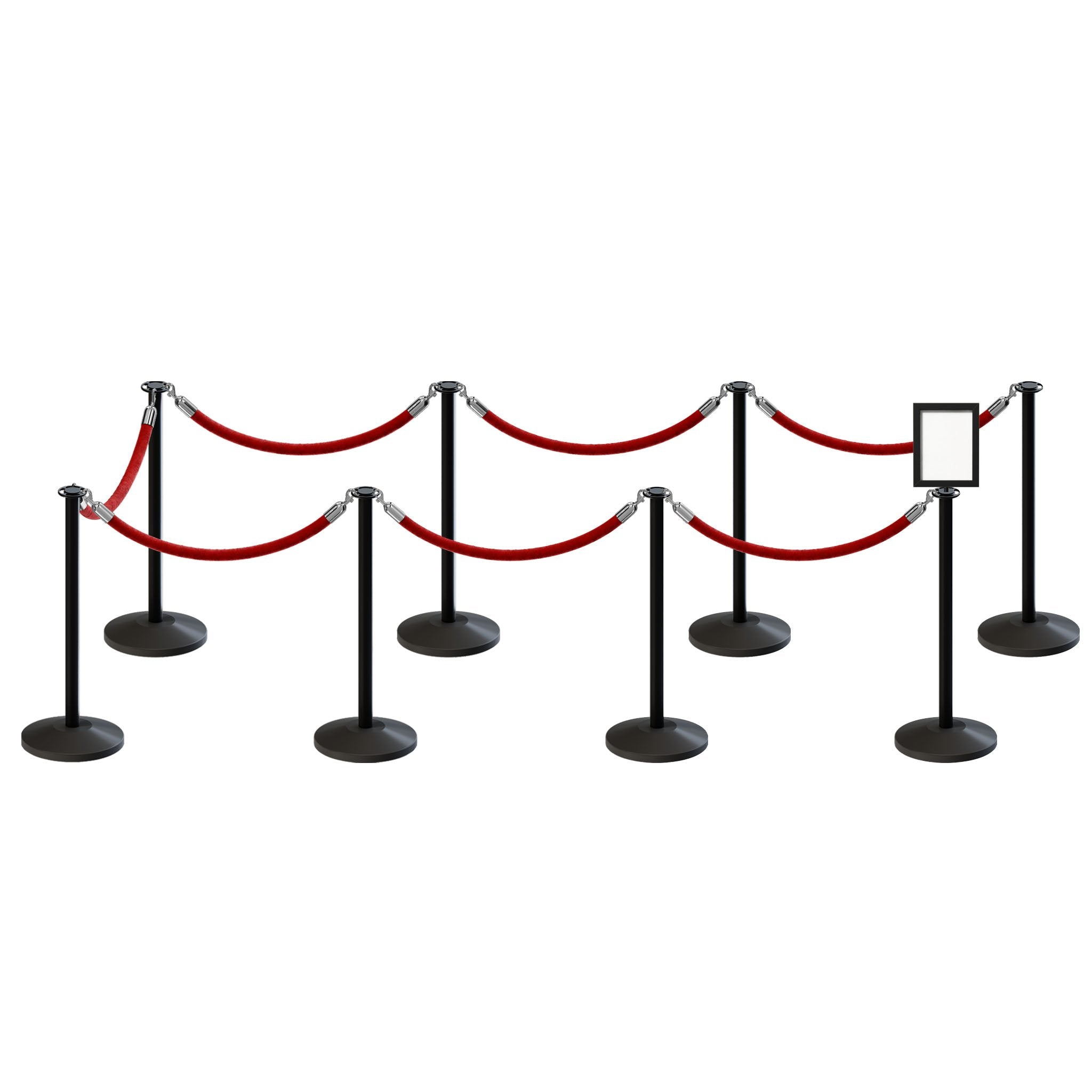 Post and Rope Stanchion Kit, Flat Top Posts, 6 Ft. Velvet Foam Core Rope and Sign Frame - Montour Line - Crowd Control Warehouse