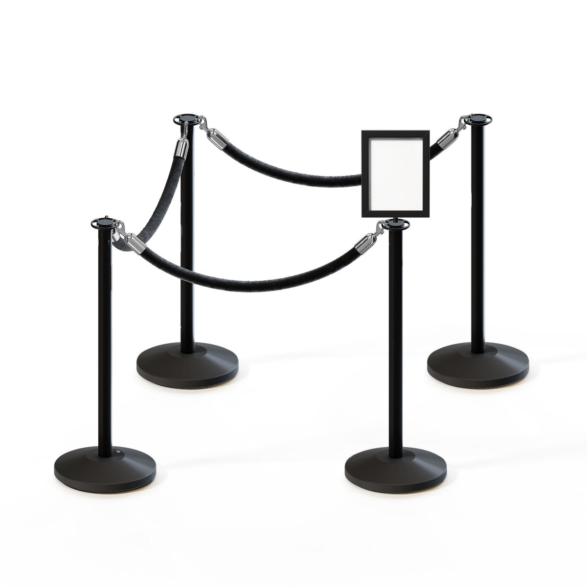 Post and Rope Stanchion Kit, Flat Top Posts, 6 Ft. Velvet Foam Core Rope and Sign Frame - Montour Line - Crowd Control Warehouse