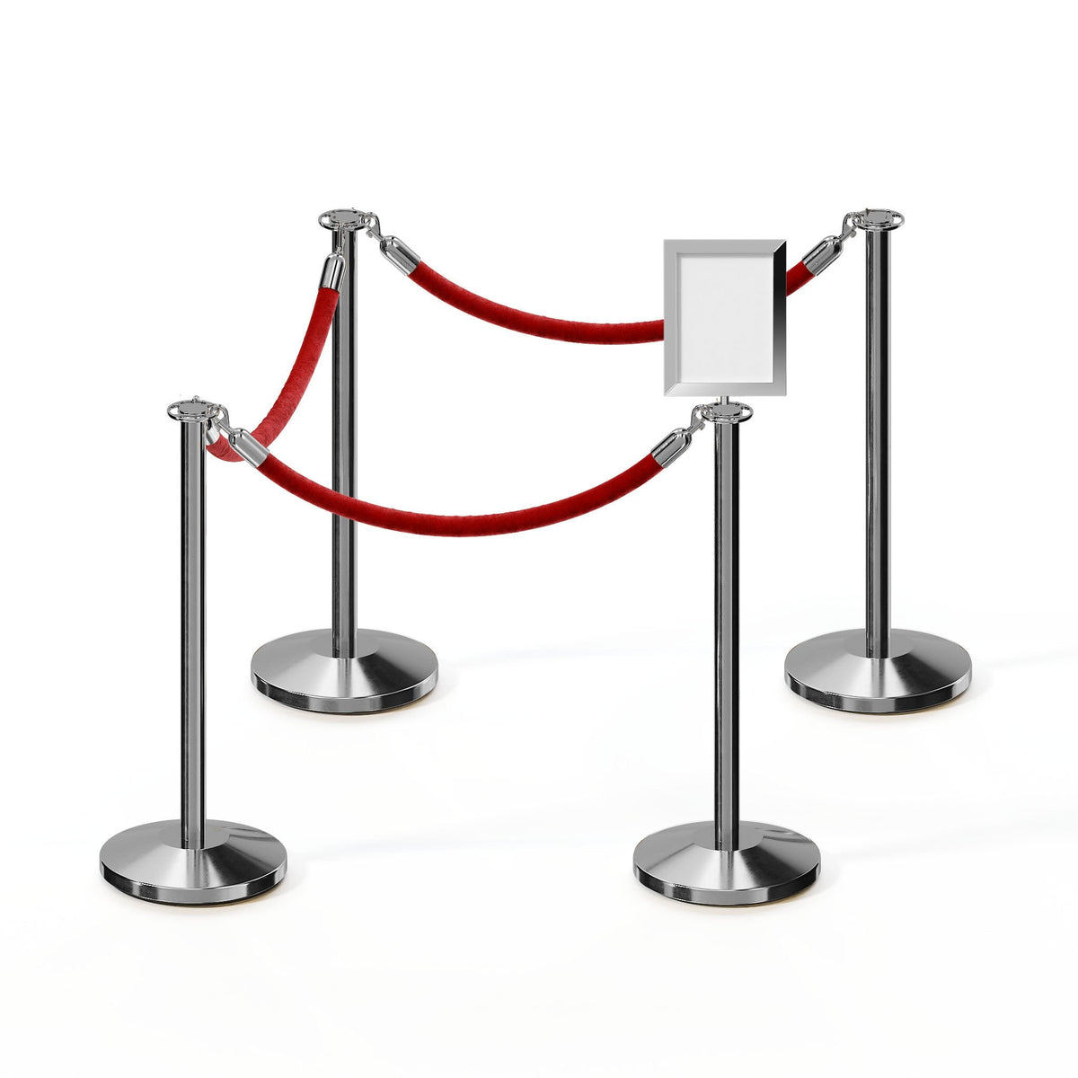 Post and Rope Stanchion Kit, Flat Top Posts, 6 Ft. Velvet Foam Core Rope and Sign Frame - Montour Line - Crowd Control Warehouse