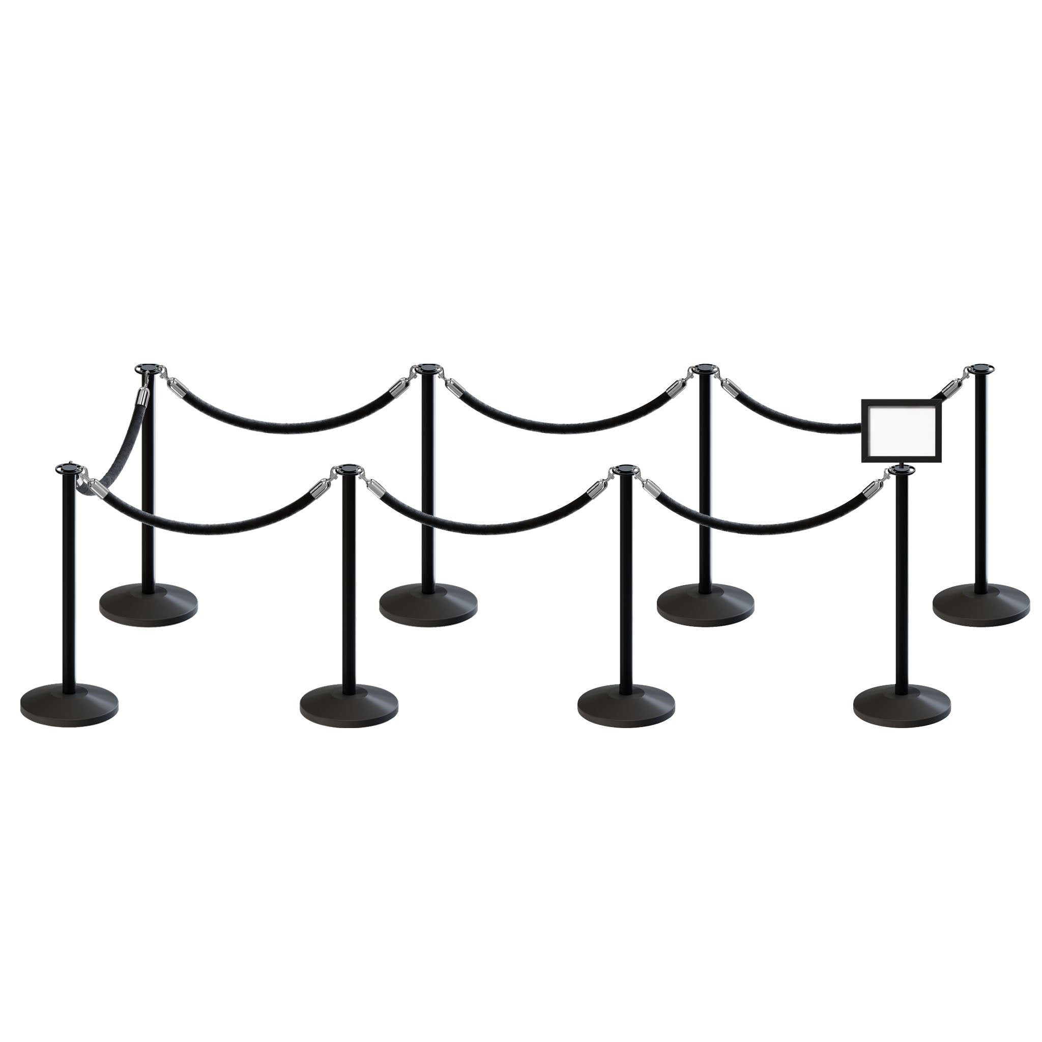 Post and Rope Stanchion Kit, Flat Top Posts, 6 Ft. Velvet Foam Core Rope and Sign Frame - Montour Line - Crowd Control Warehouse