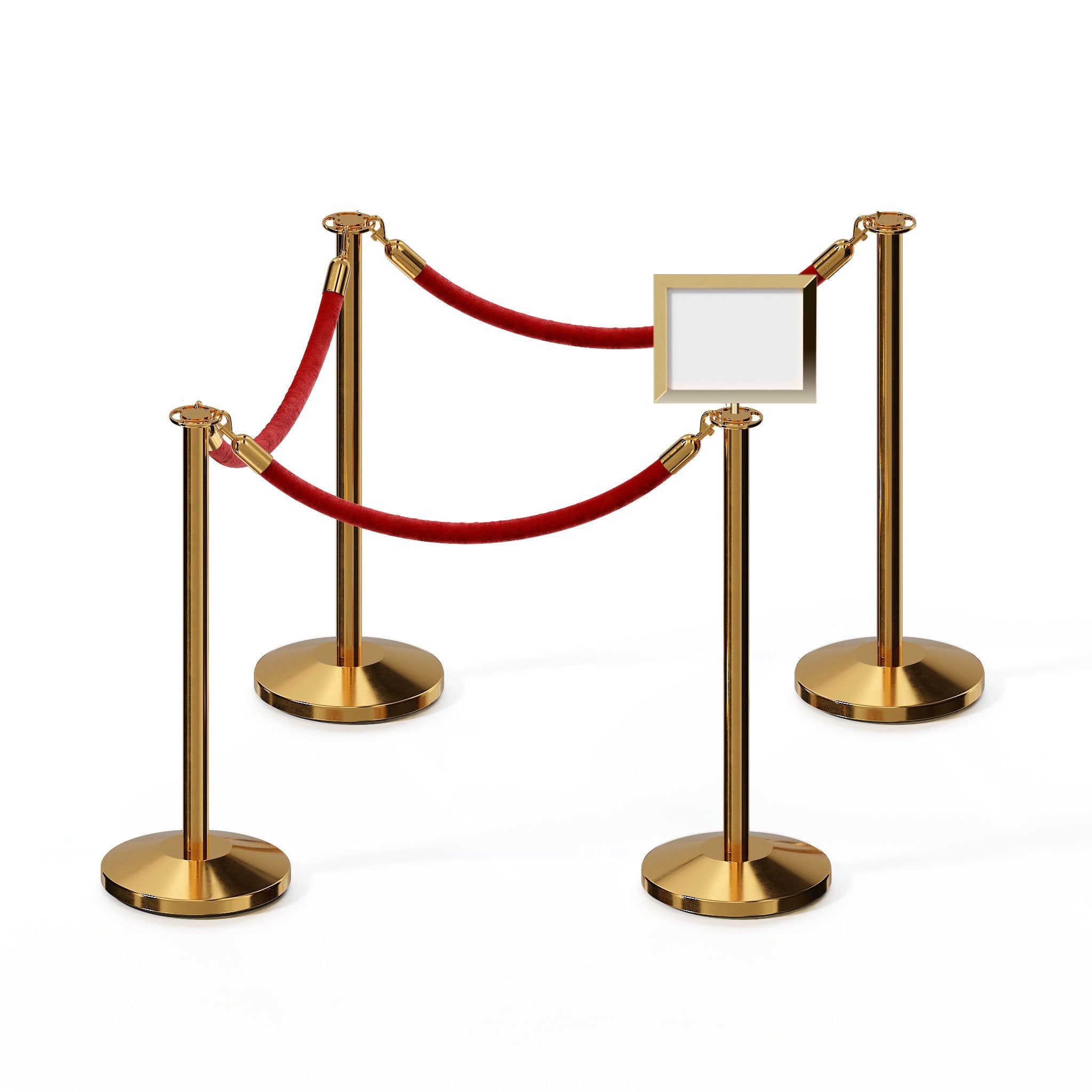 Post and Rope Stanchion Kit, Flat Top Posts, 6 Ft. Velvet Foam Core Rope and Sign Frame - Montour Line - Crowd Control Warehouse