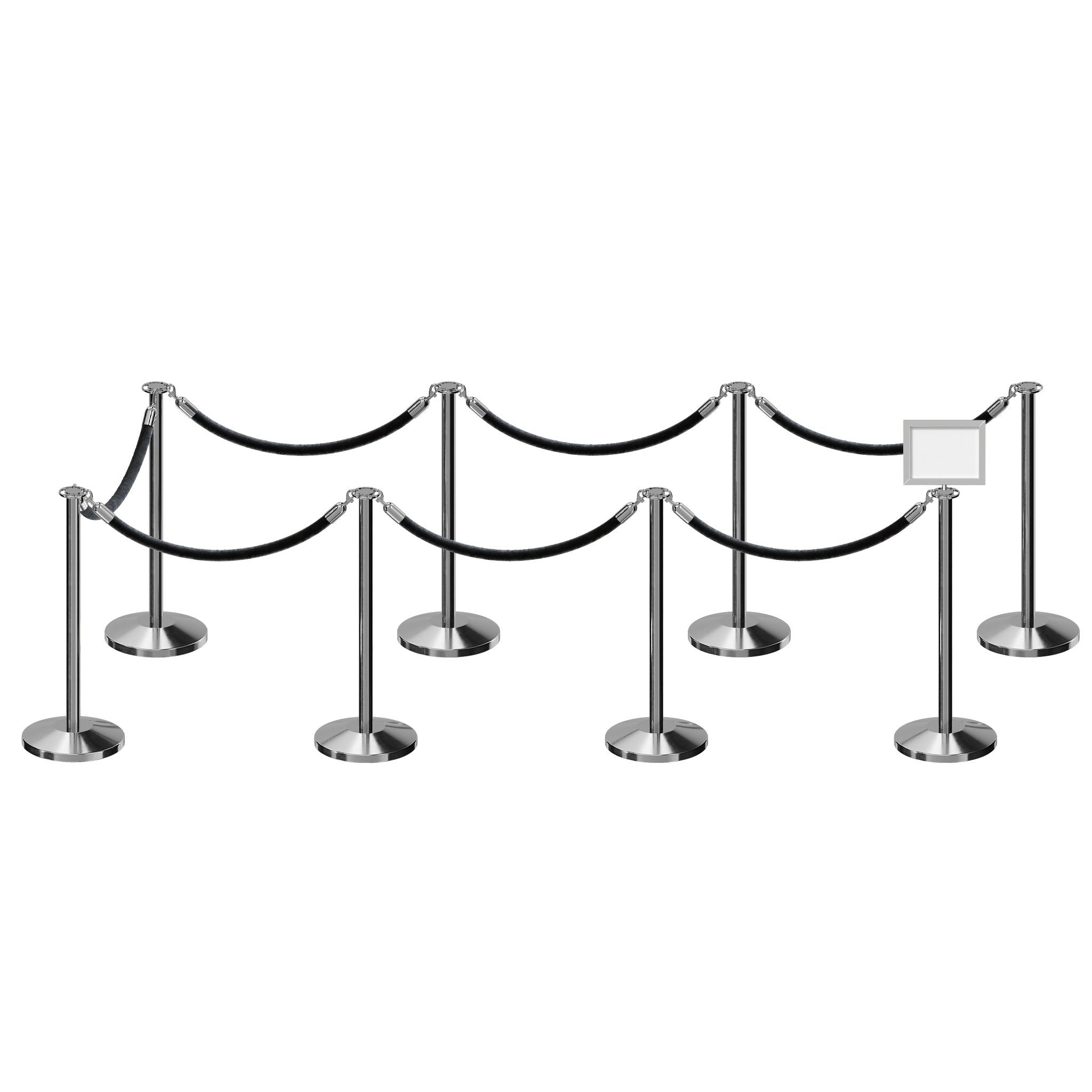 Post and Rope Stanchion Kit, Flat Top Posts, 6 Ft. Velvet Foam Core Rope and Sign Frame - Montour Line - Crowd Control Warehouse