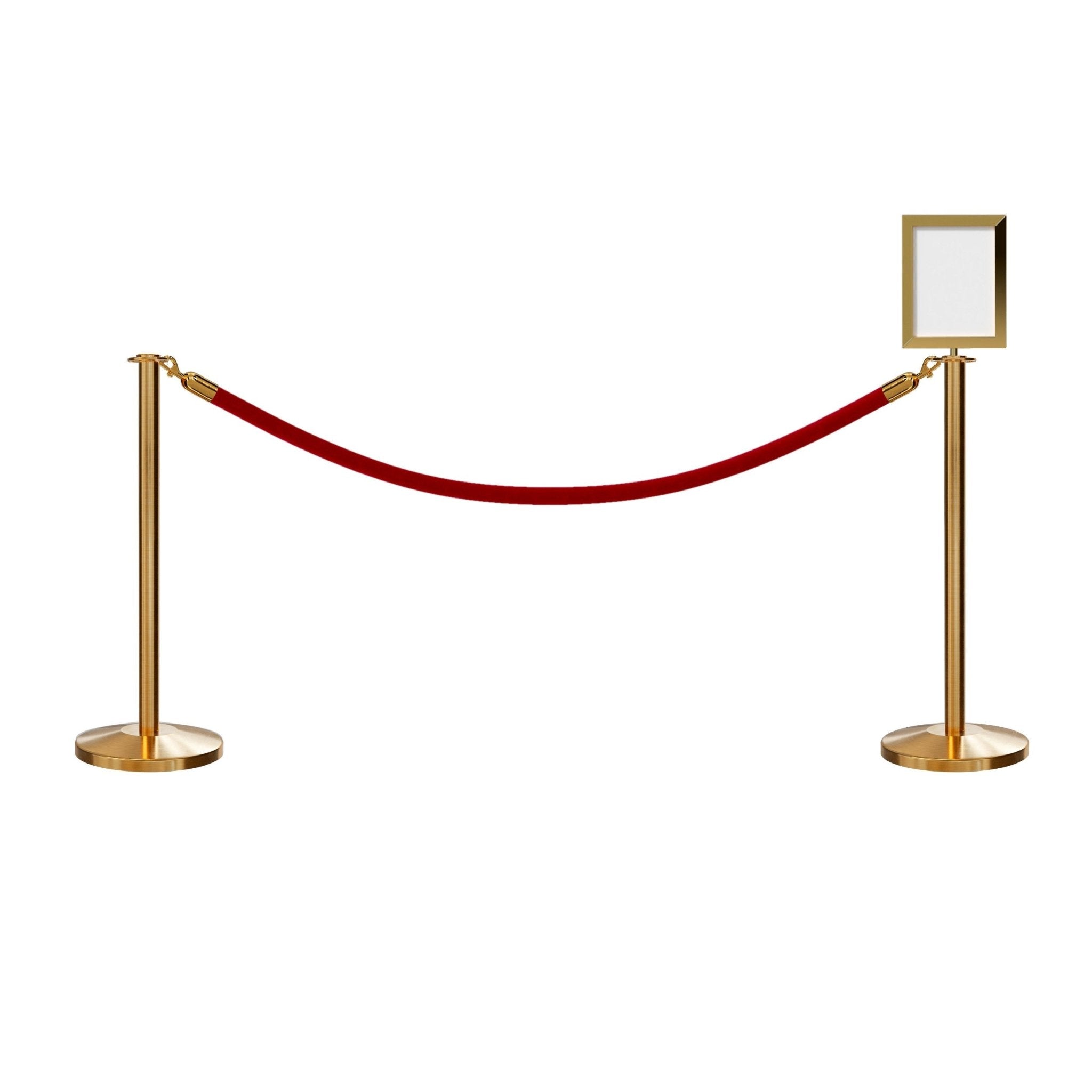 Post and Rope Stanchion Kit, Flat Top Posts, 6 Ft. Velvet Foam Core Rope and Sign Frame - Montour Line - Crowd Control Warehouse