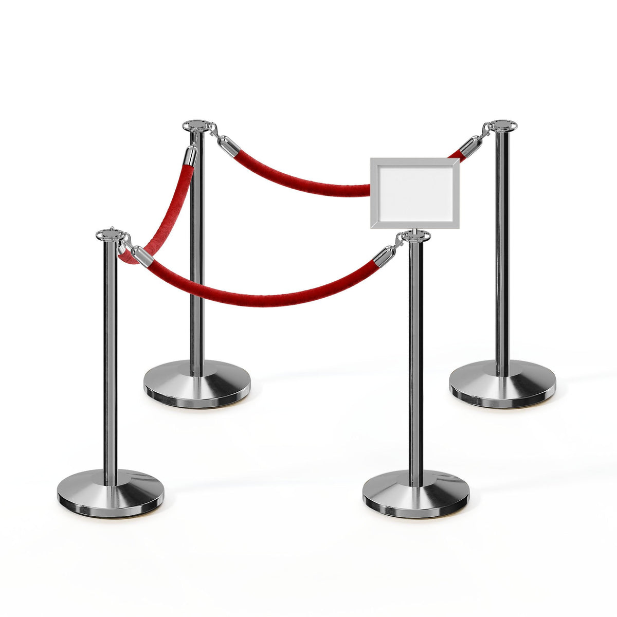 Post and Rope Stanchion Kit, Flat Top Posts, 6 Ft. Velvet Foam Core Rope and Sign Frame - Montour Line - Crowd Control Warehouse