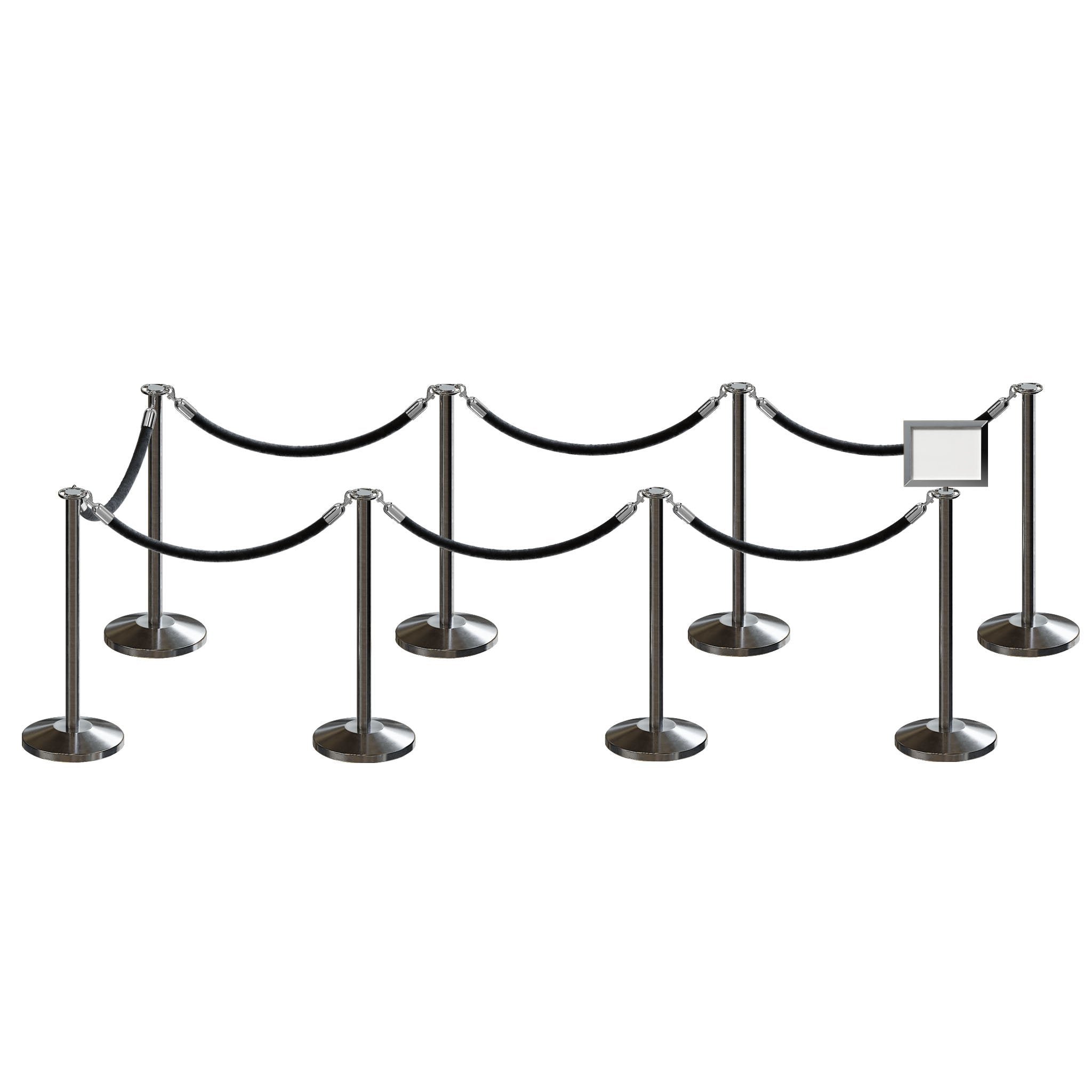 Post and Rope Stanchion Kit, Flat Top Posts, 6 Ft. Velvet Foam Core Rope and Sign Frame - Montour Line - Crowd Control Warehouse
