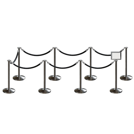Post and Rope Stanchion Kit, Flat Top Posts, 6 Ft. Velvet Foam Core Rope and Sign Frame - Montour Line - Crowd Control Warehouse