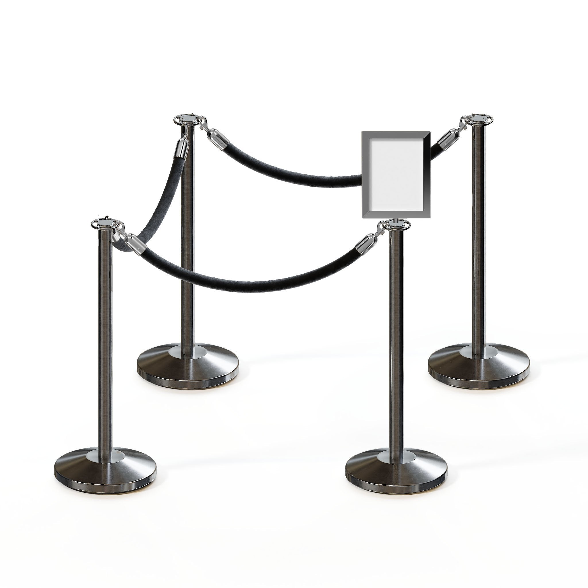 Post and Rope Stanchion Kit, Flat Top Posts, 6 Ft. Velvet Foam Core Rope and Sign Frame - Montour Line - Crowd Control Warehouse