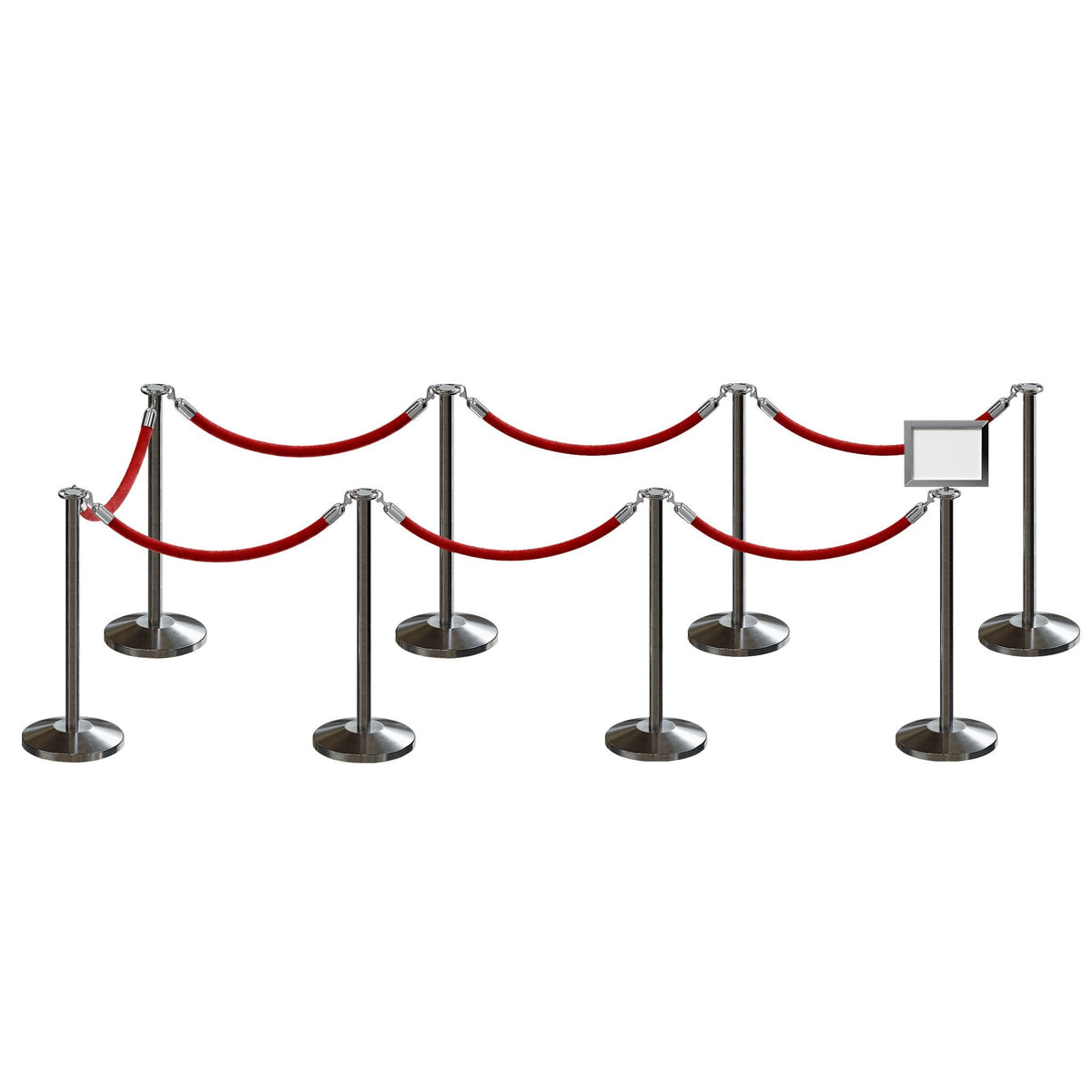Post and Rope Stanchion Kit, Flat Top Posts, 6 Ft. Velvet Foam Core Rope and Sign Frame - Montour Line - Crowd Control Warehouse
