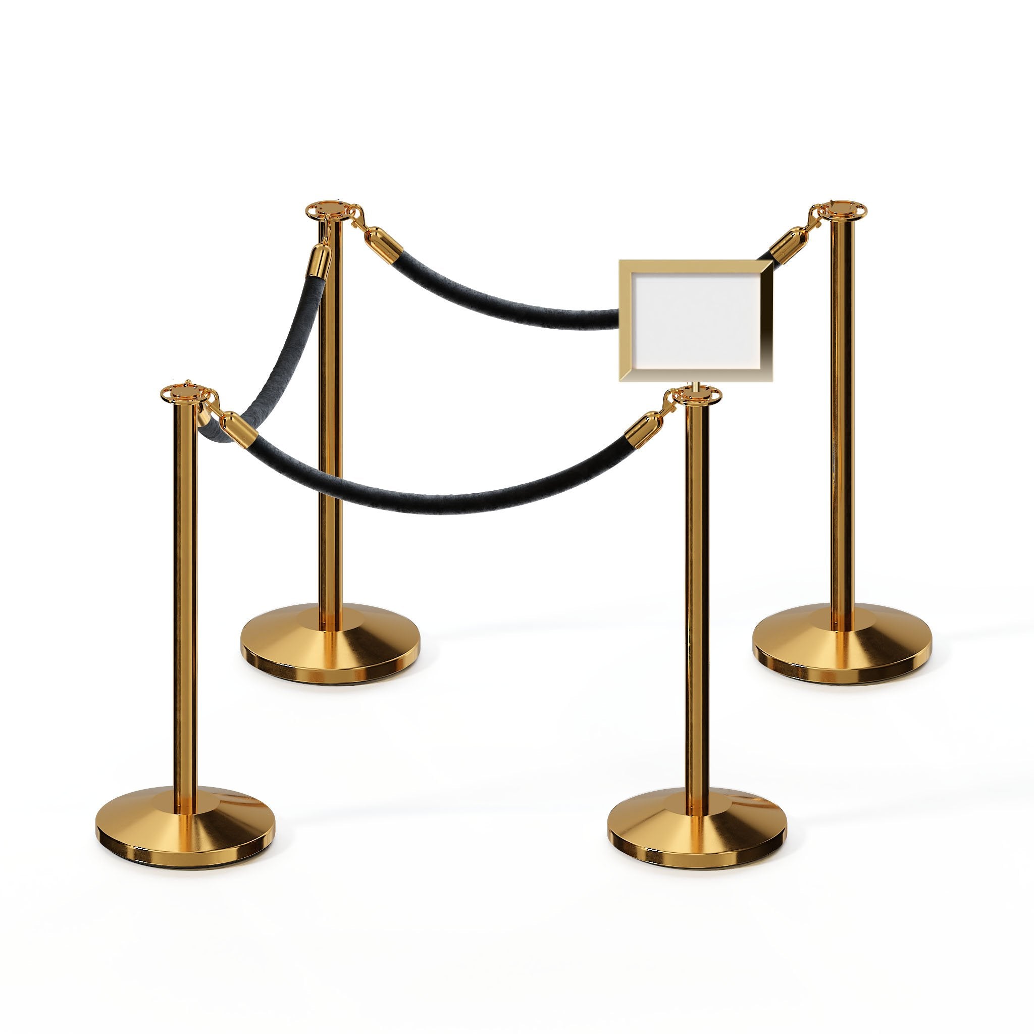 Post and Rope Stanchion Kit, Flat Top Posts, 6 Ft. Velvet Foam Core Rope and Sign Frame - Montour Line - Crowd Control Warehouse
