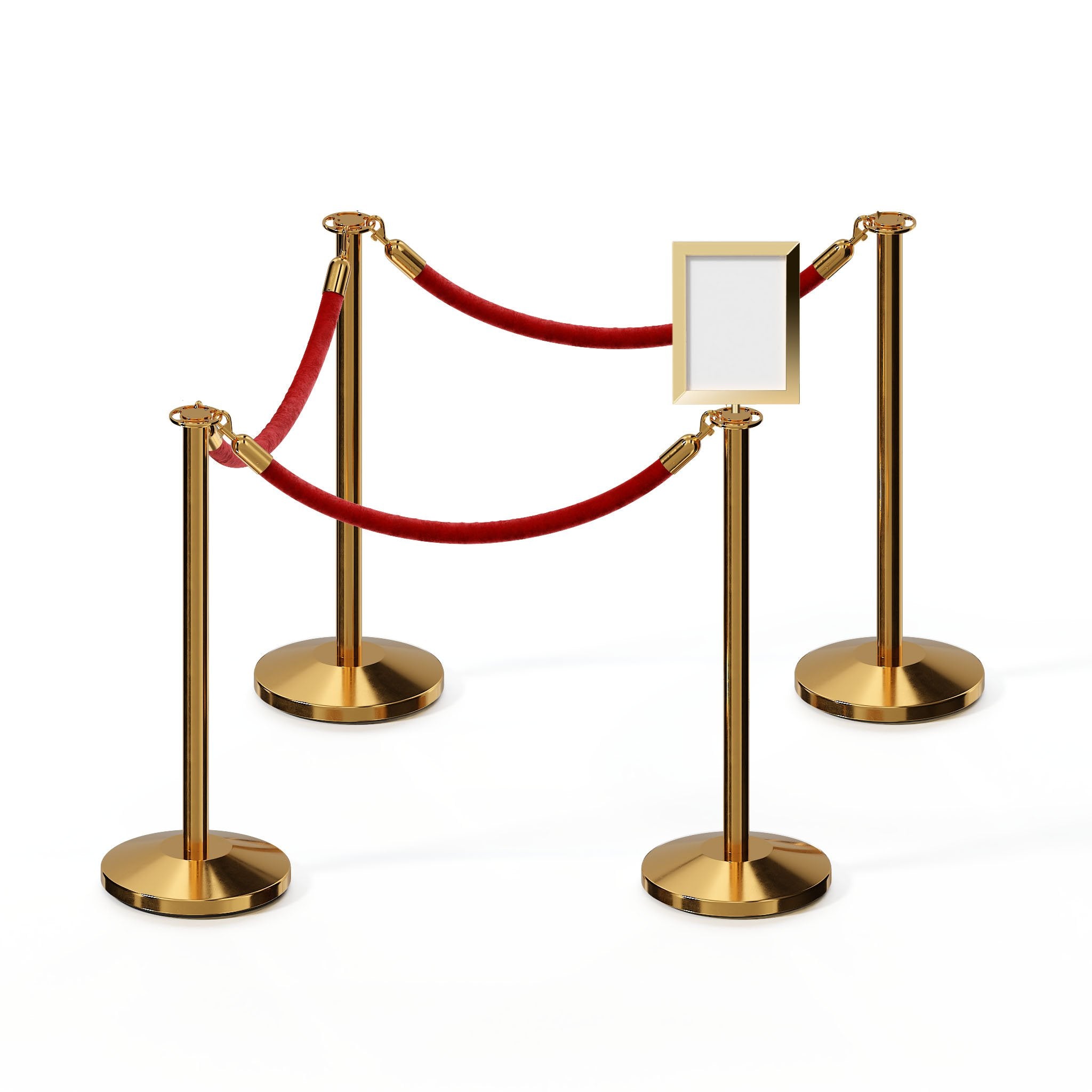 Post and Rope Stanchion Kit, Flat Top Posts, 6 Ft. Velvet Foam Core Rope and Sign Frame - Montour Line - Crowd Control Warehouse